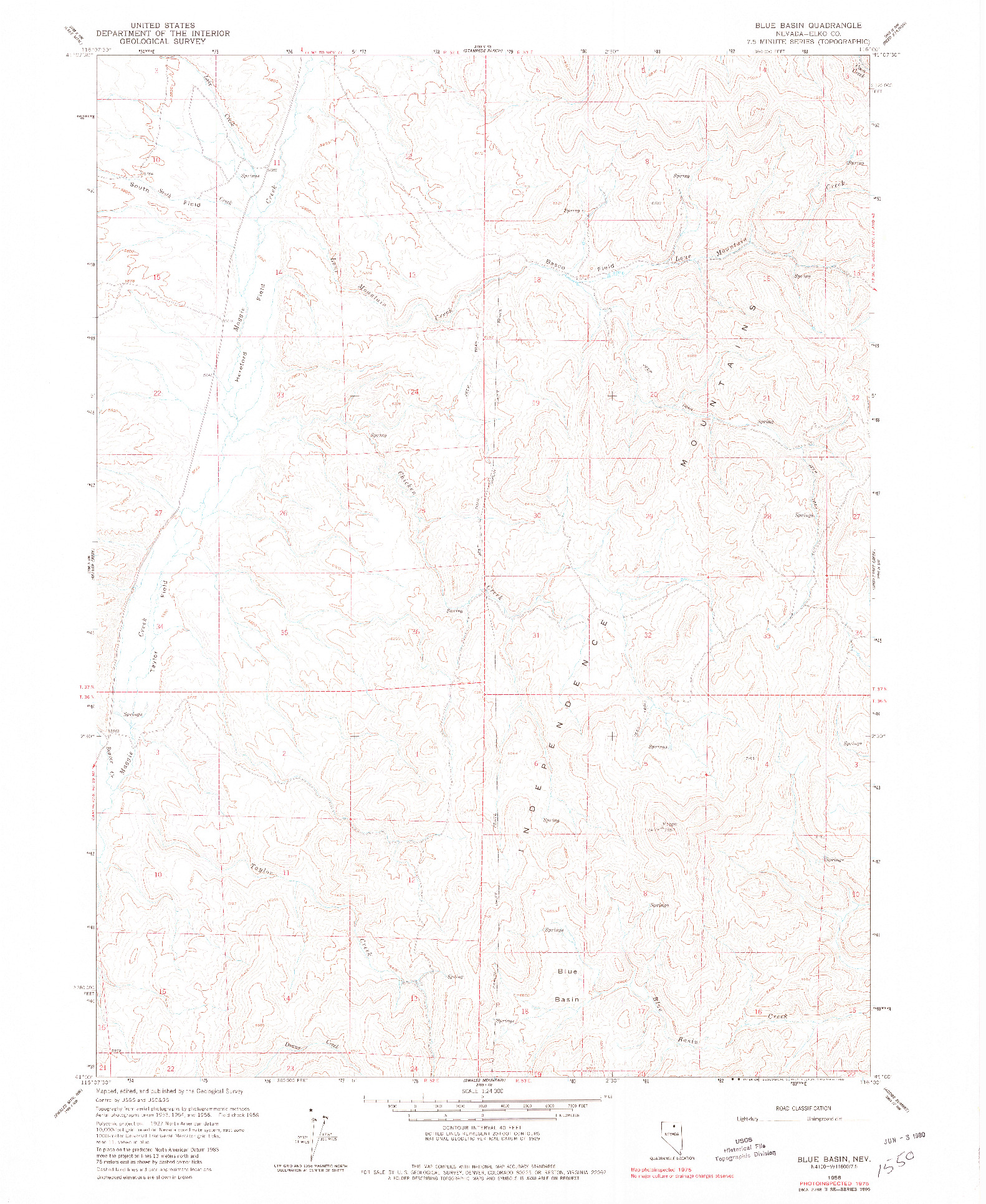 USGS 1:24000-SCALE QUADRANGLE FOR BLUE BASIN, NV 1958