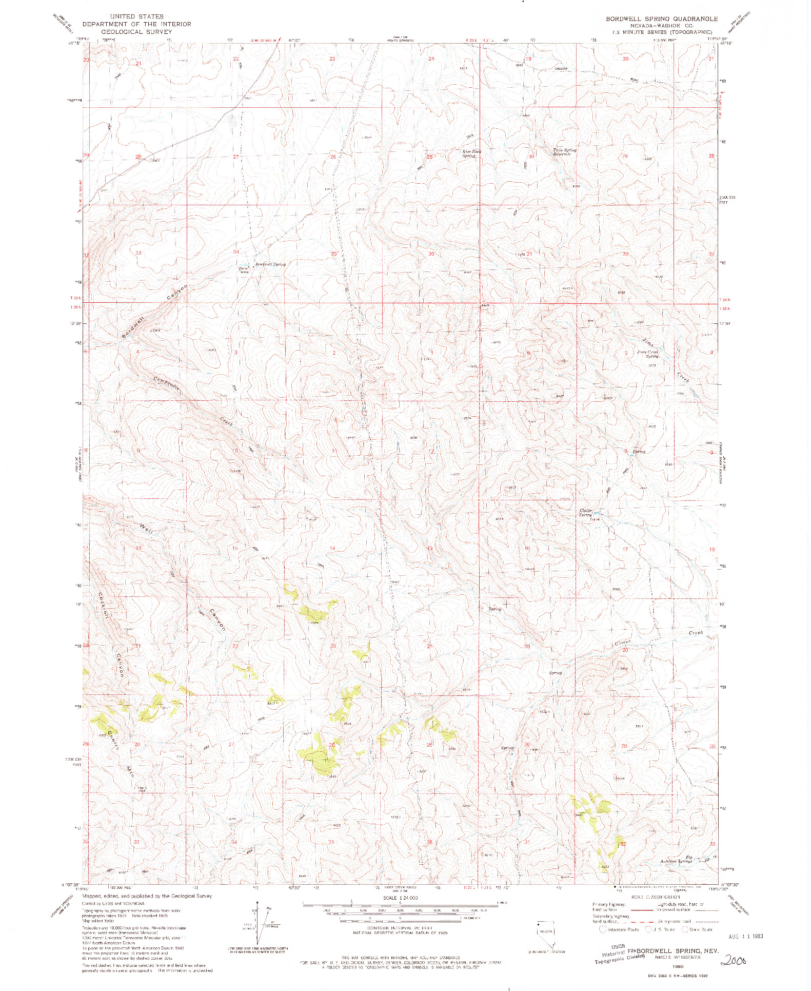 USGS 1:24000-SCALE QUADRANGLE FOR BORDWELL SPRING, NV 1980