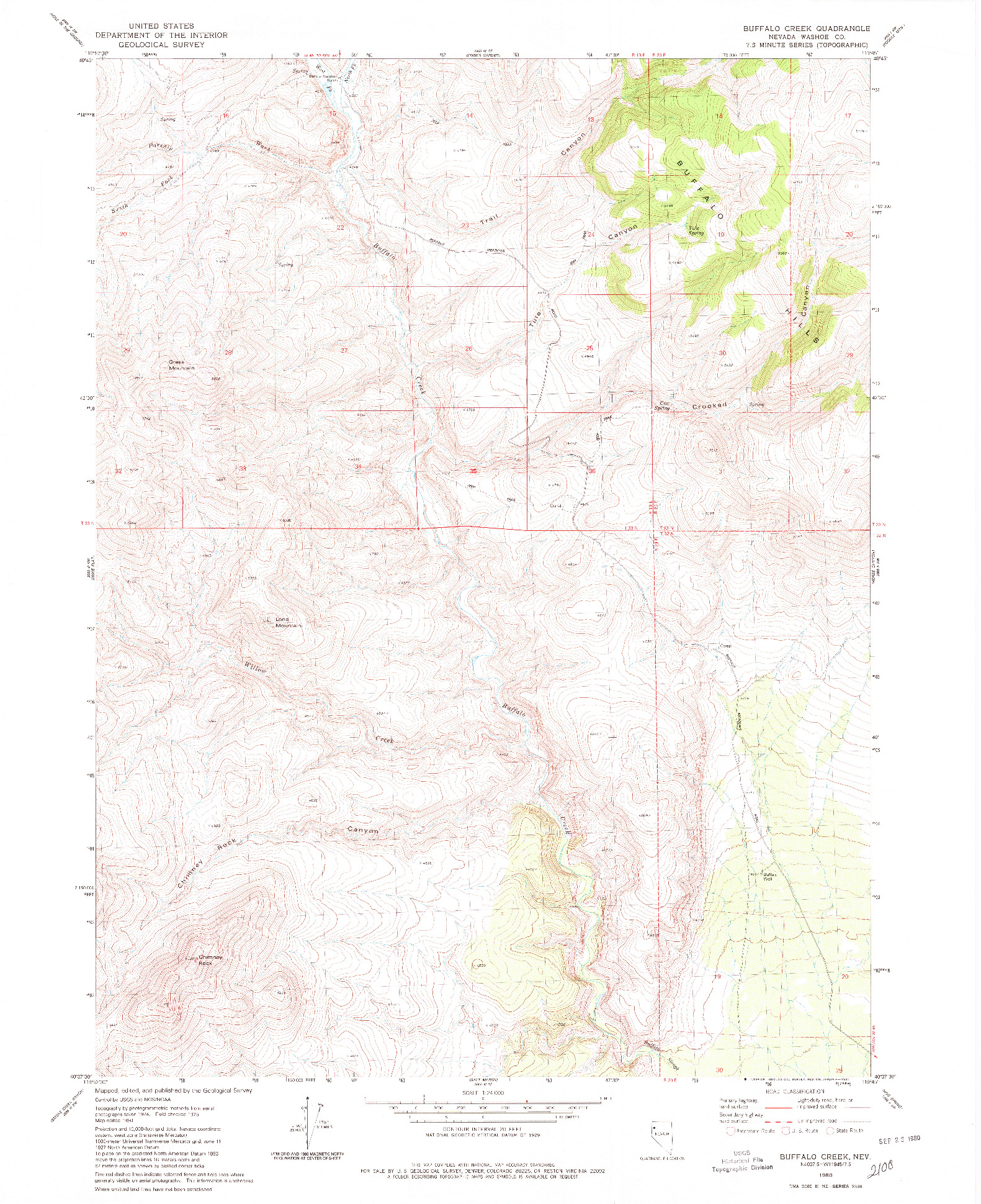 USGS 1:24000-SCALE QUADRANGLE FOR BUFFALO CREEK, NV 1980