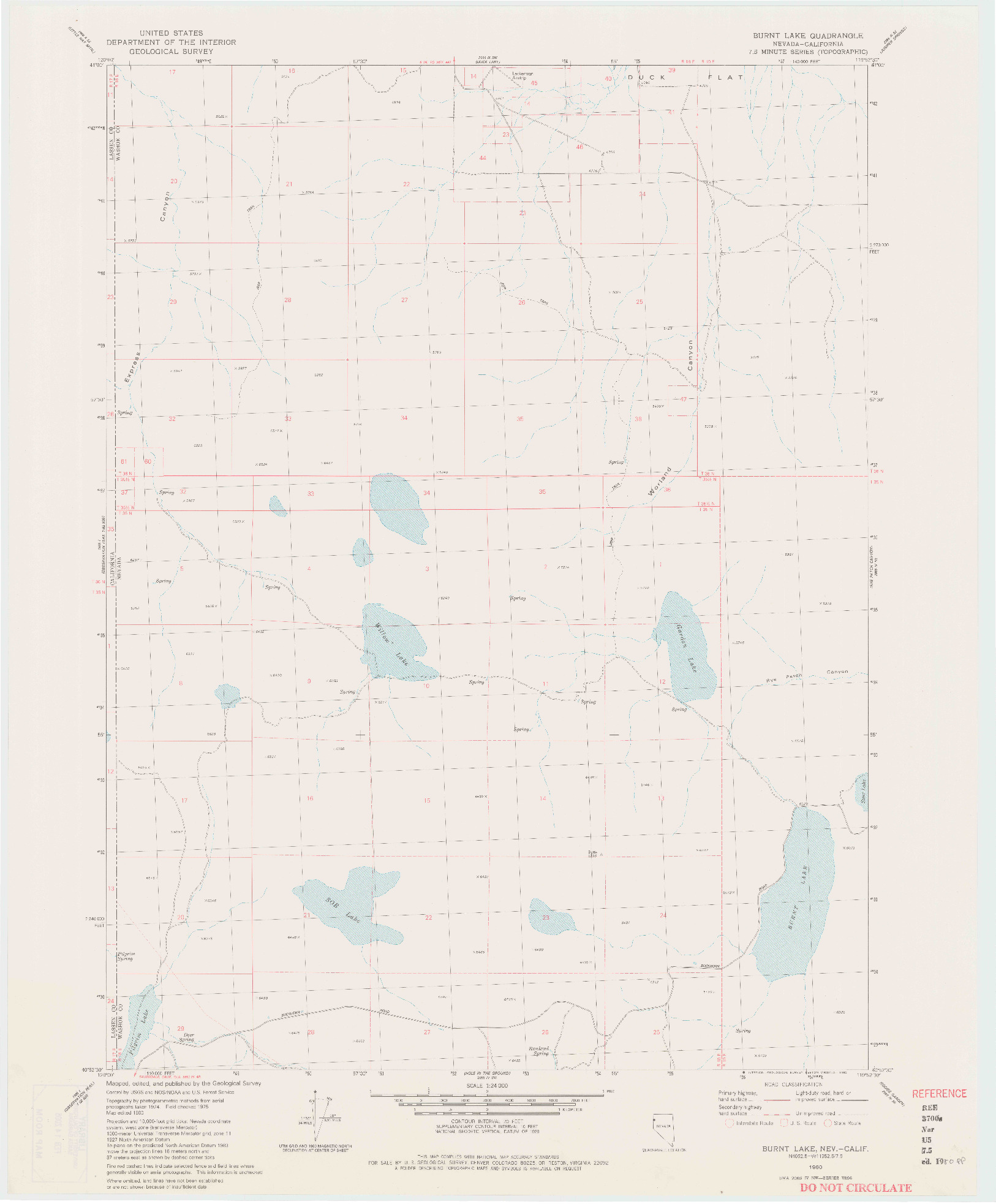 USGS 1:24000-SCALE QUADRANGLE FOR BURNT LAKE, NV 1980
