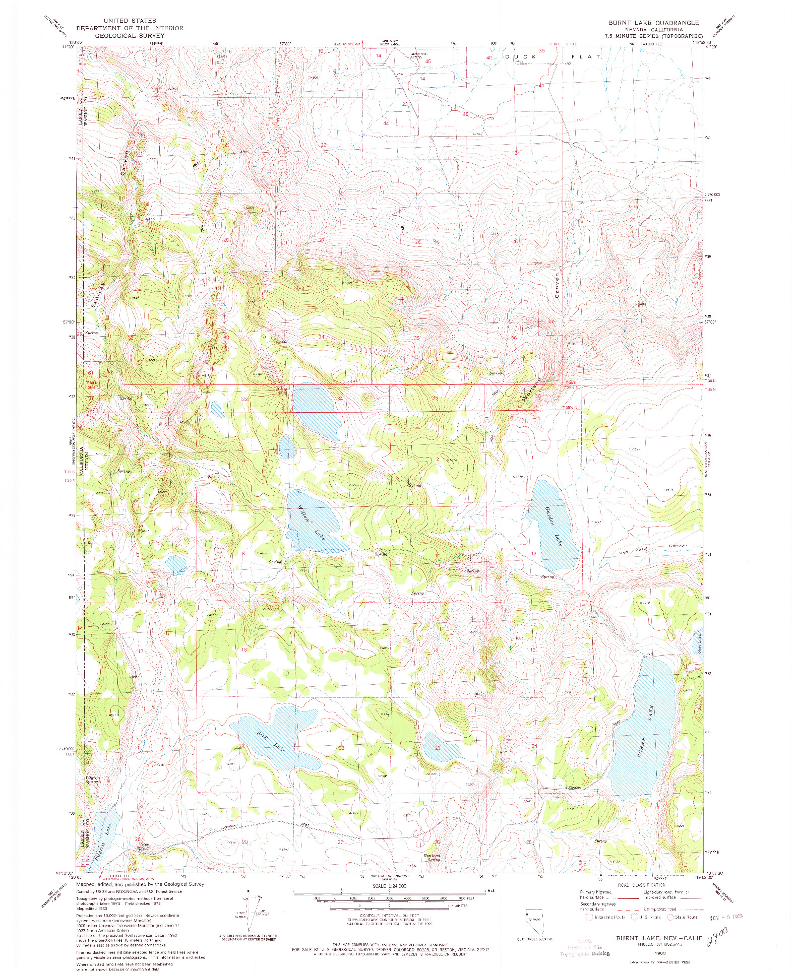 USGS 1:24000-SCALE QUADRANGLE FOR BURNT LAKE, NV 1980