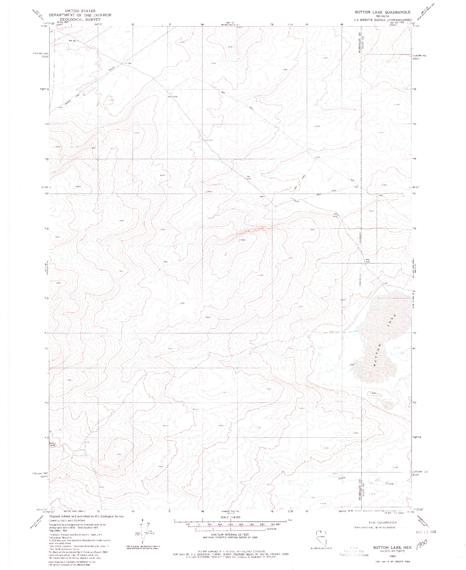 USGS 1:24000-SCALE QUADRANGLE FOR BUTTON LAKE, NV 1980