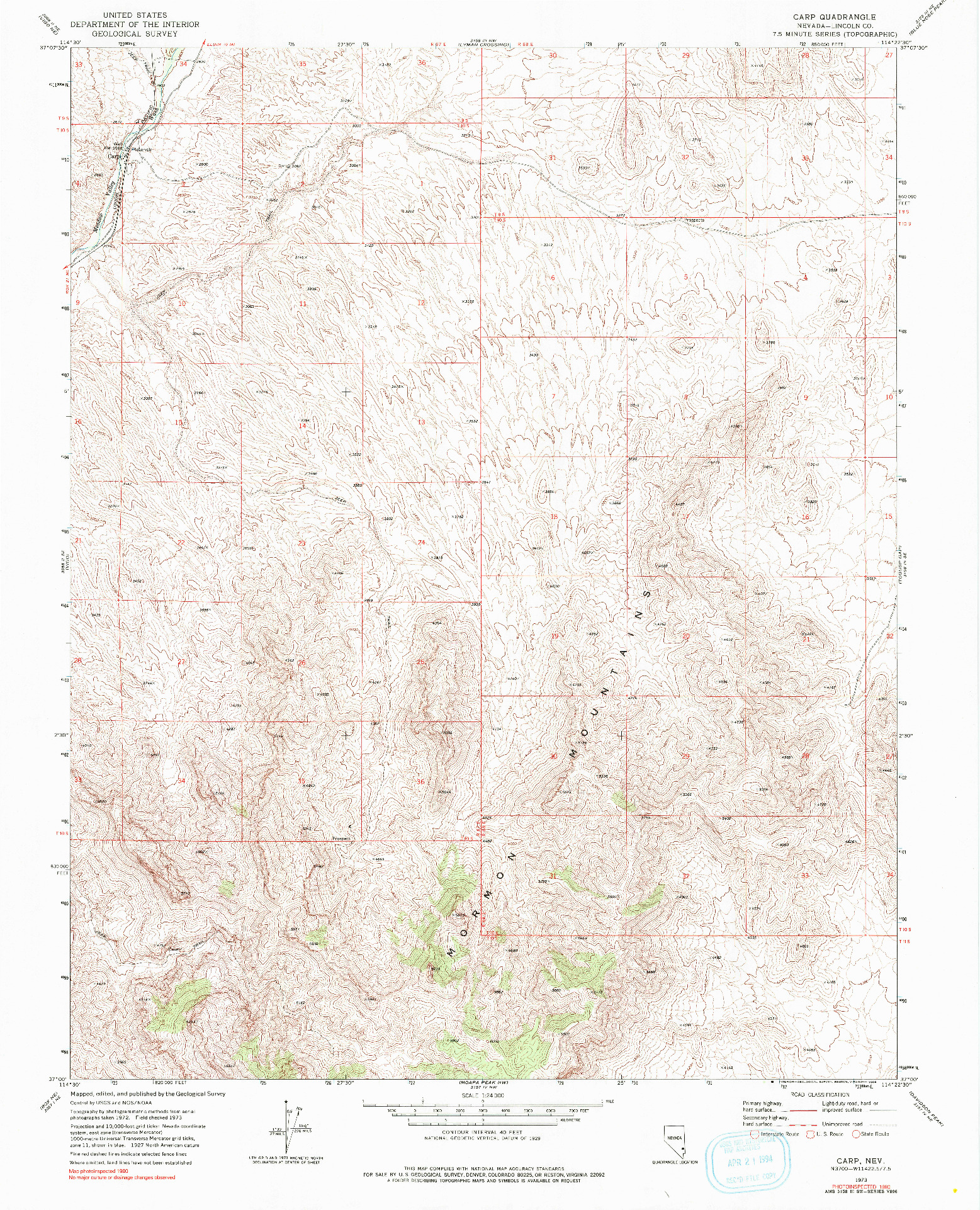 USGS 1:24000-SCALE QUADRANGLE FOR CARP, NV 1973