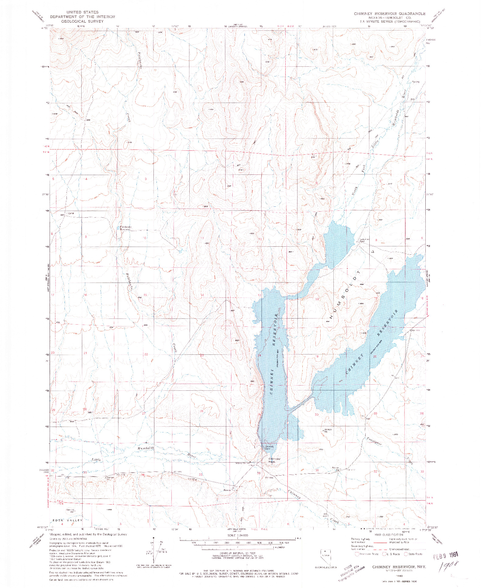 USGS 1:24000-SCALE QUADRANGLE FOR CHIMNEY RESERVOIR, NV 1980