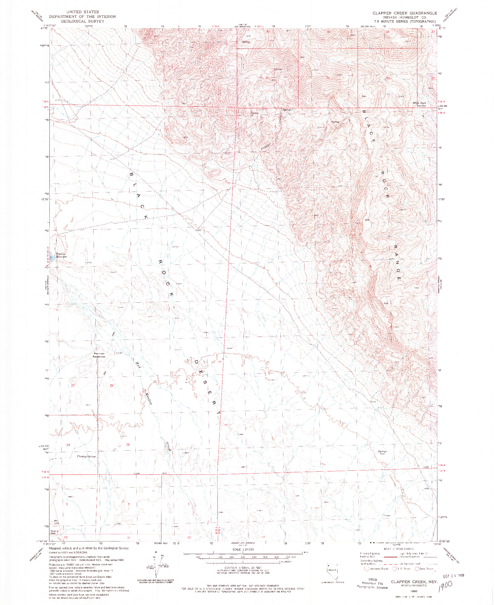 USGS 1:24000-SCALE QUADRANGLE FOR CLAPPER CREEK, NV 1980