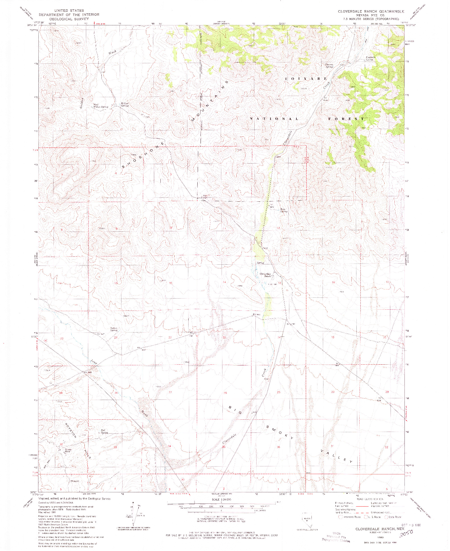 USGS 1:24000-SCALE QUADRANGLE FOR CLOVERDALE RANCH, NV 1980