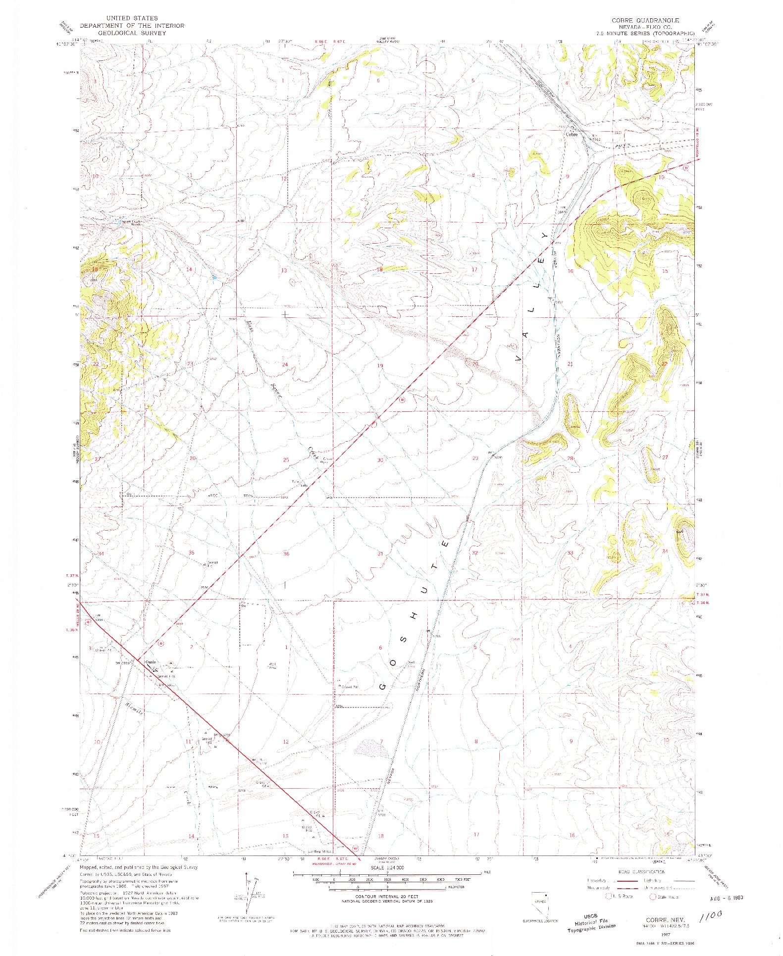 USGS 1:24000-SCALE QUADRANGLE FOR COBRE, NV 1967