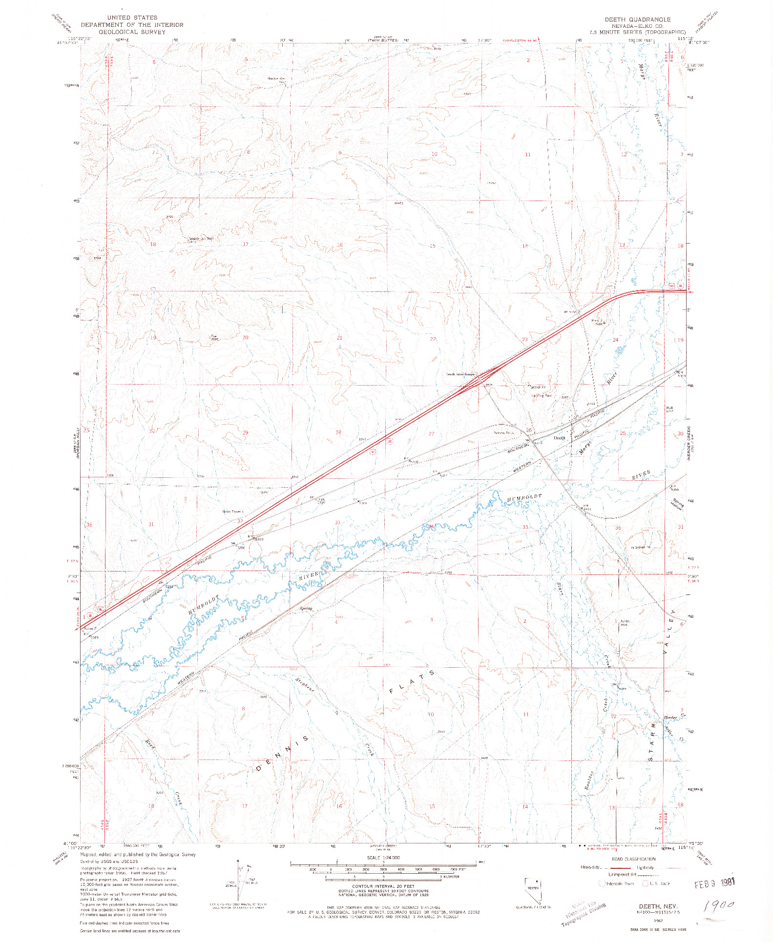 USGS 1:24000-SCALE QUADRANGLE FOR DEETH, NV 1967