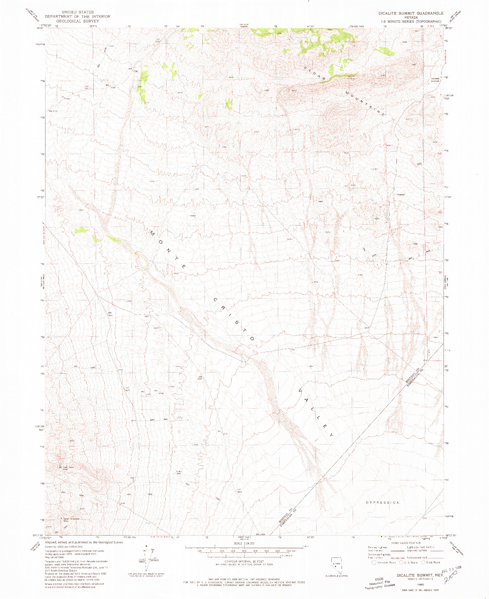 USGS 1:24000-SCALE QUADRANGLE FOR DICALITE SUMMIT, NV 1980