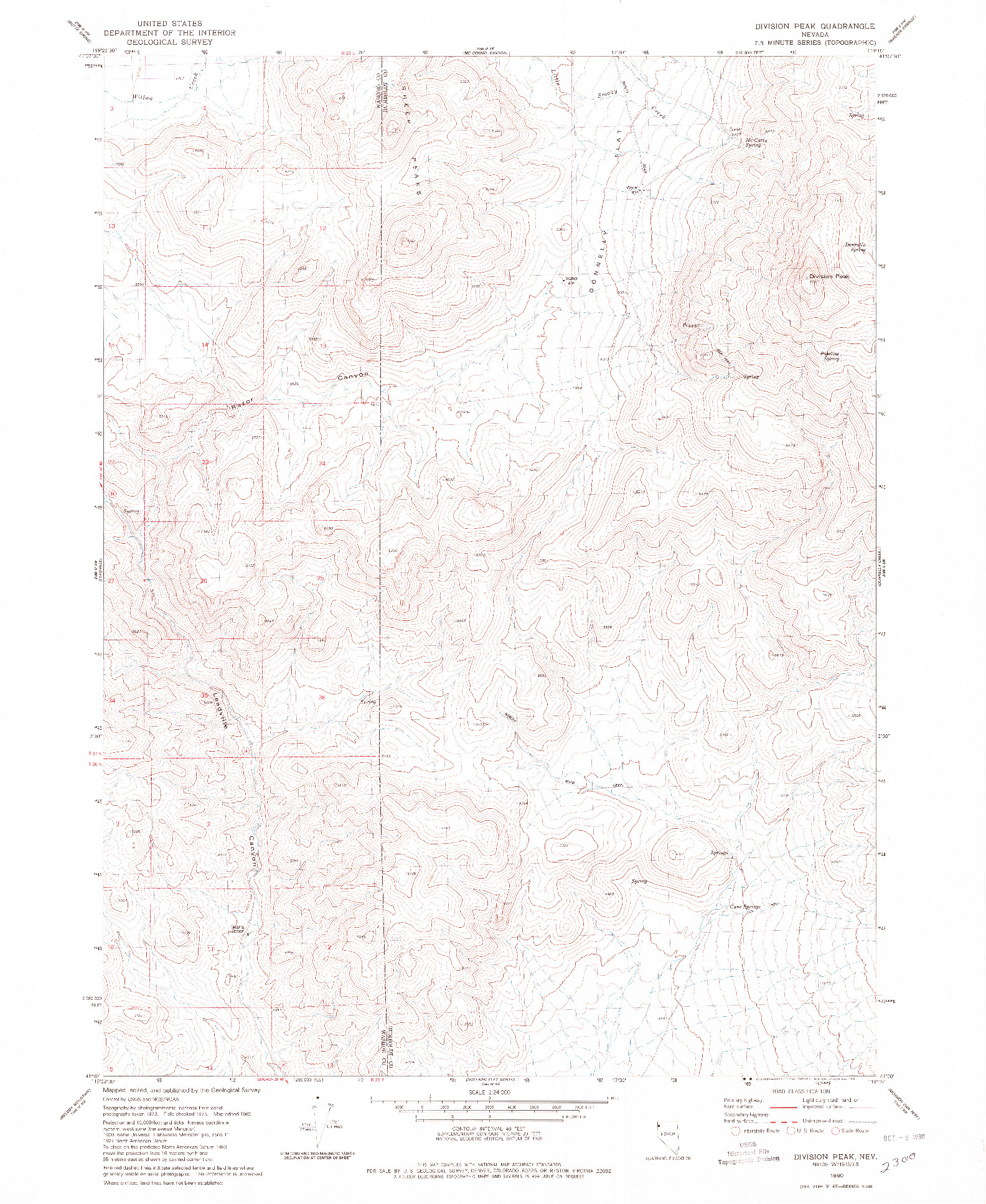 USGS 1:24000-SCALE QUADRANGLE FOR DIVISION PEAK, NV 1980