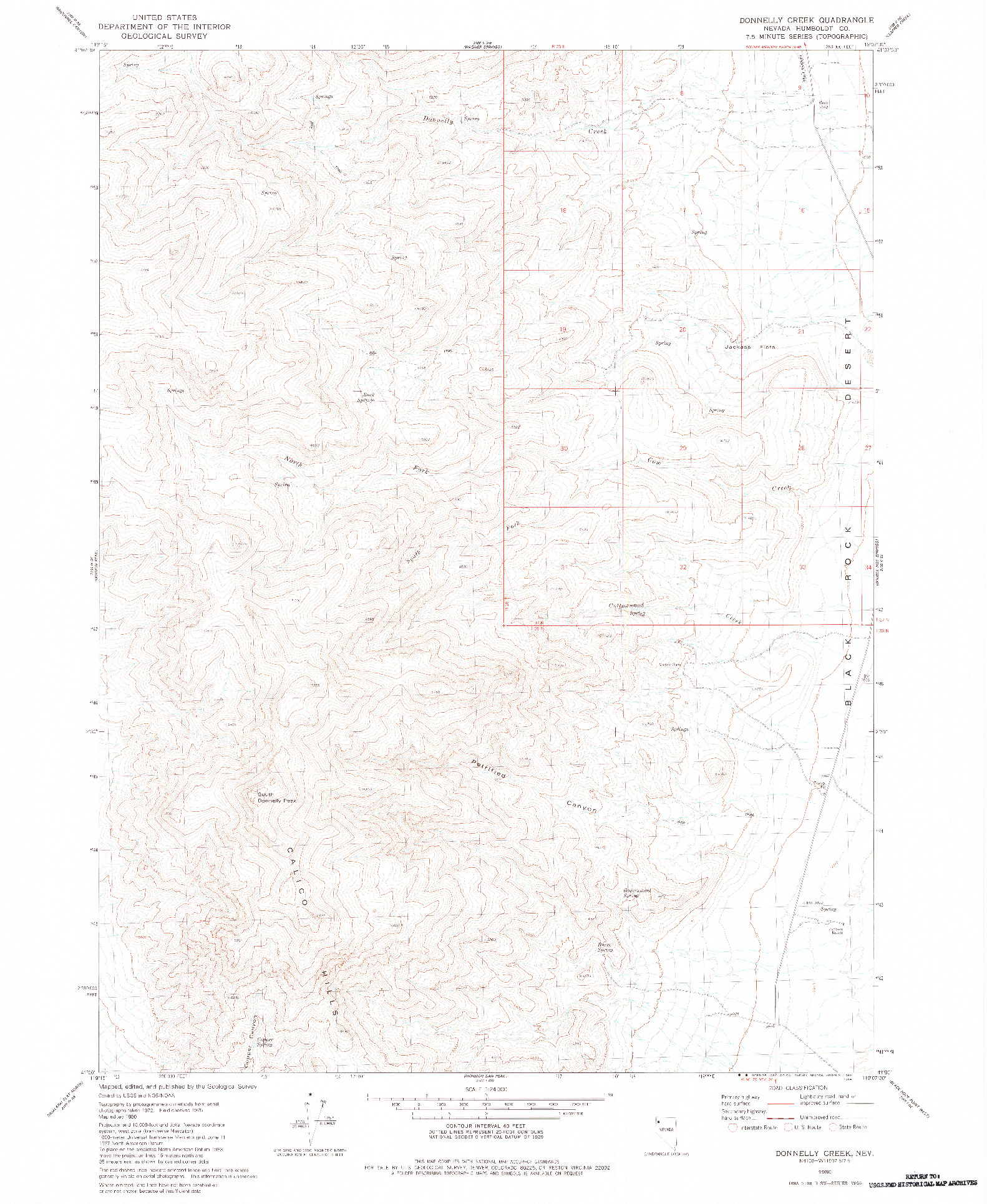 USGS 1:24000-SCALE QUADRANGLE FOR DONNELLY CREEK, NV 1980