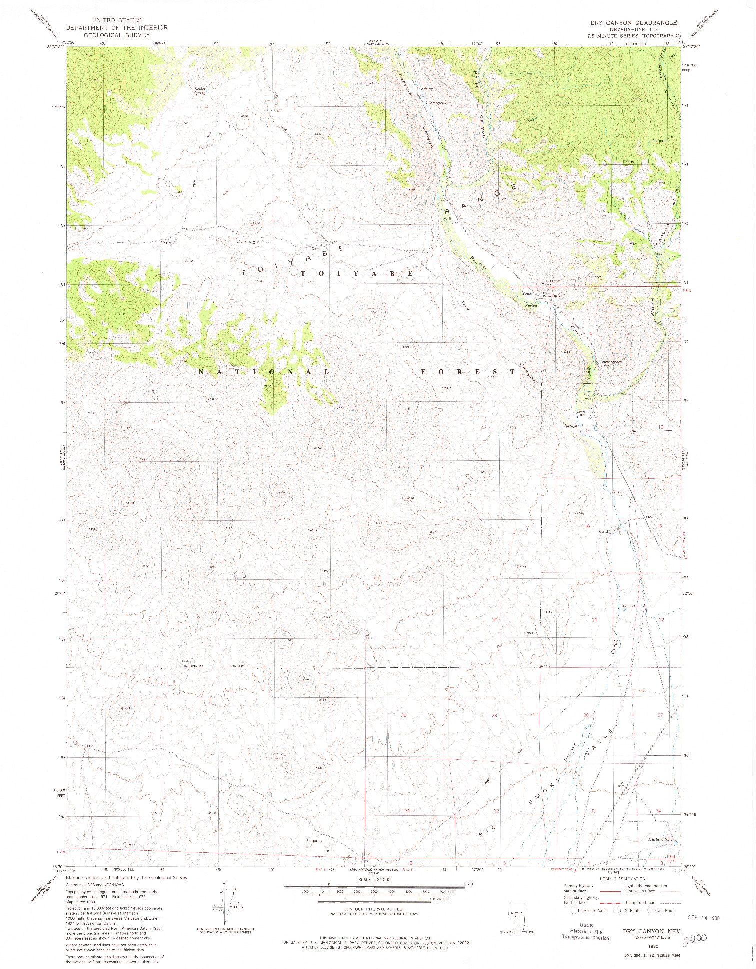 USGS 1:24000-SCALE QUADRANGLE FOR DRY CANYON, NV 1980
