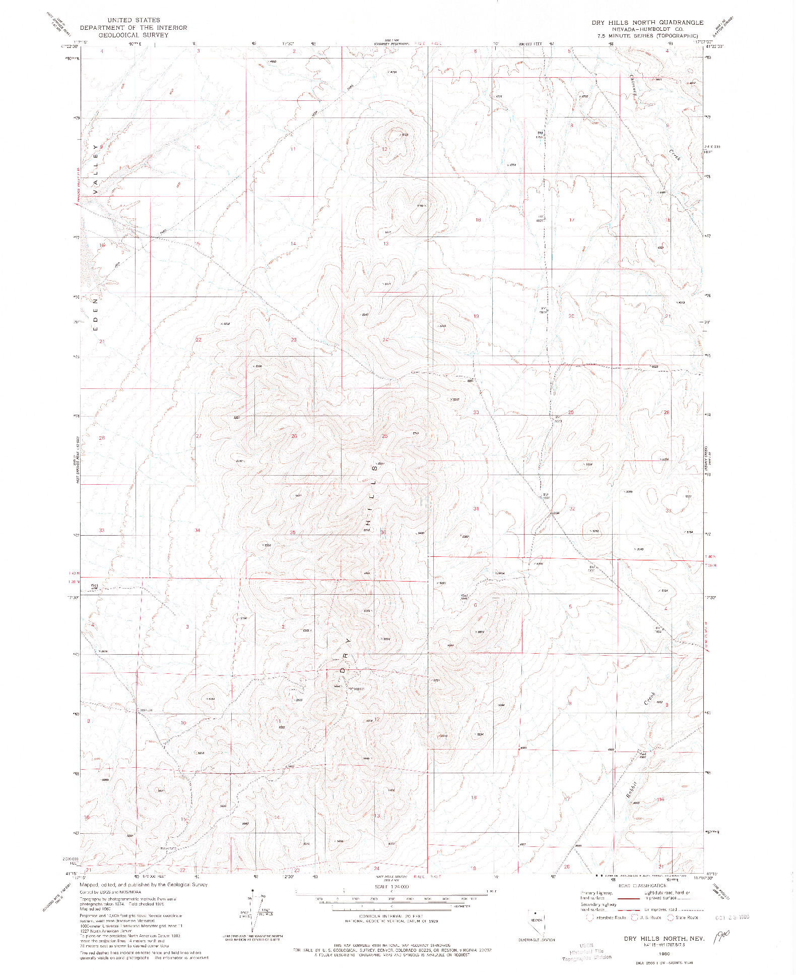 USGS 1:24000-SCALE QUADRANGLE FOR DRY HILLS NORTH, NV 1980