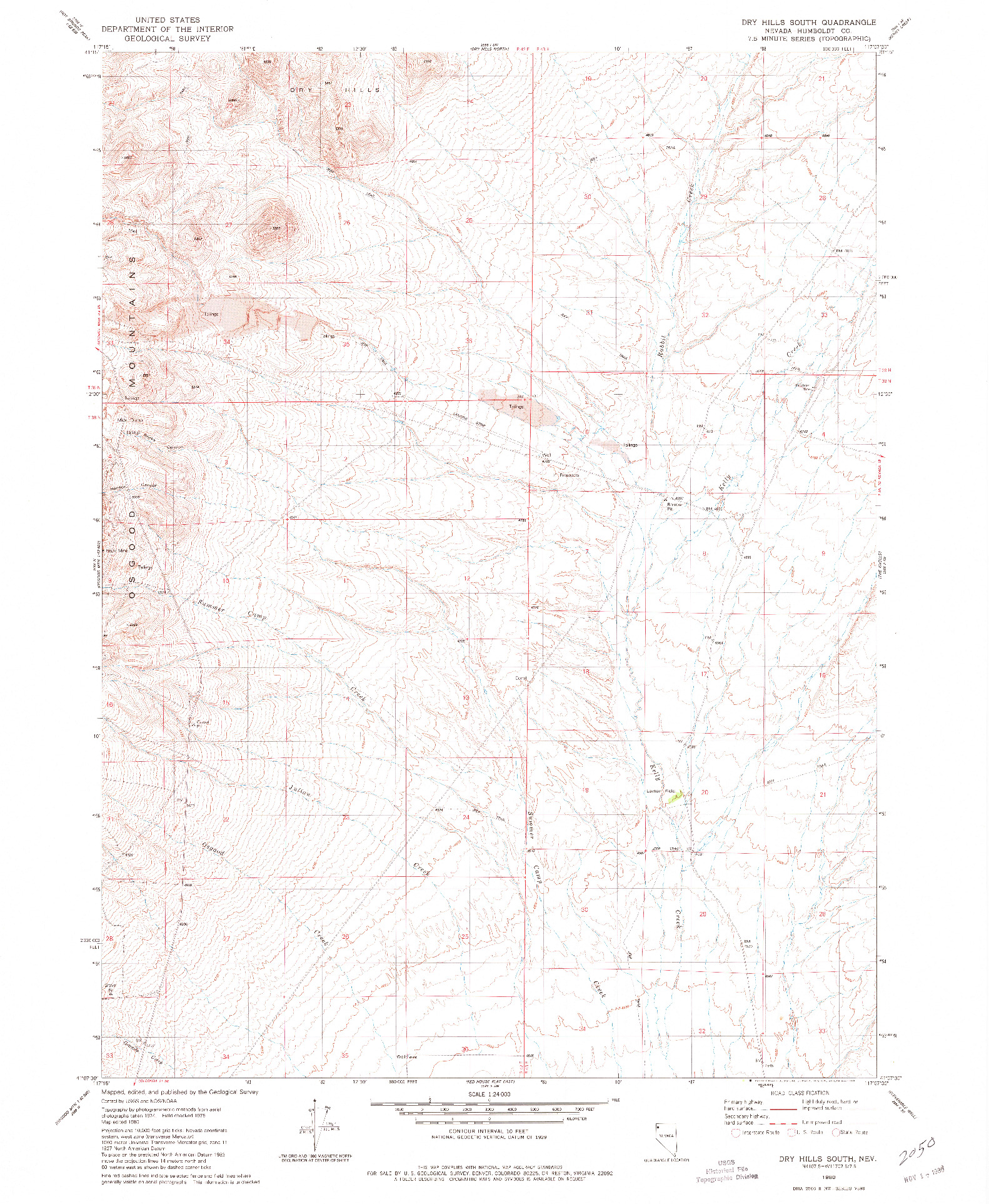 USGS 1:24000-SCALE QUADRANGLE FOR DRY HILLS SOUTH, NV 1980