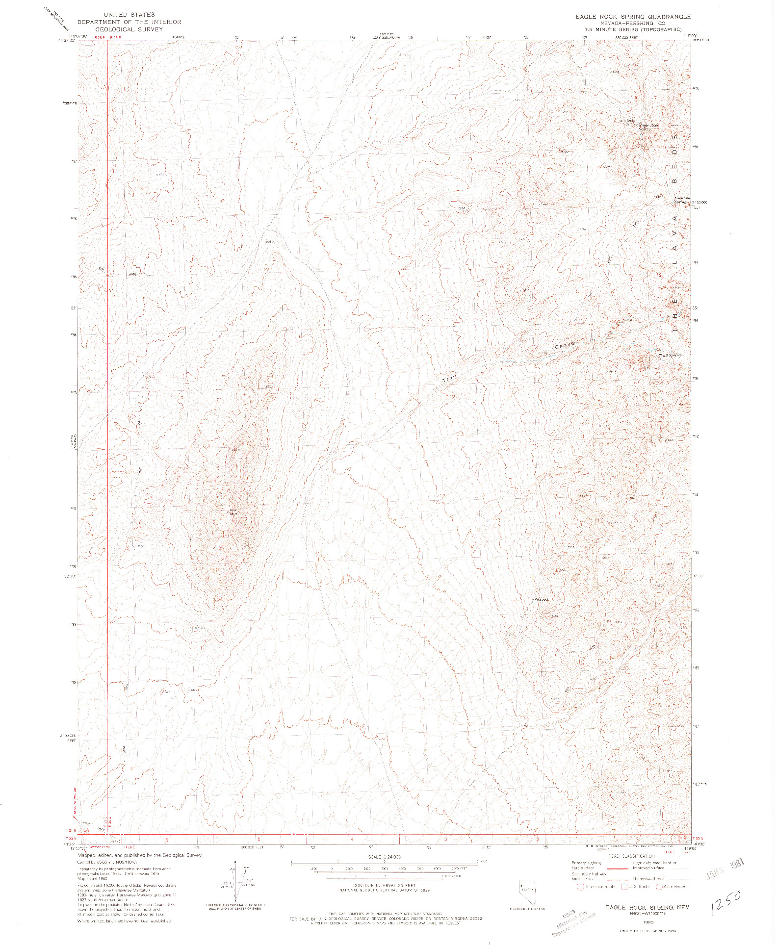 USGS 1:24000-SCALE QUADRANGLE FOR EAGLE ROCK SPRING, NV 1980