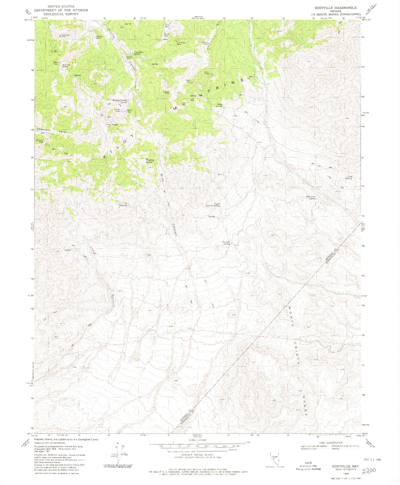 USGS 1:24000-SCALE QUADRANGLE FOR EDDYVILLE, NV 1980