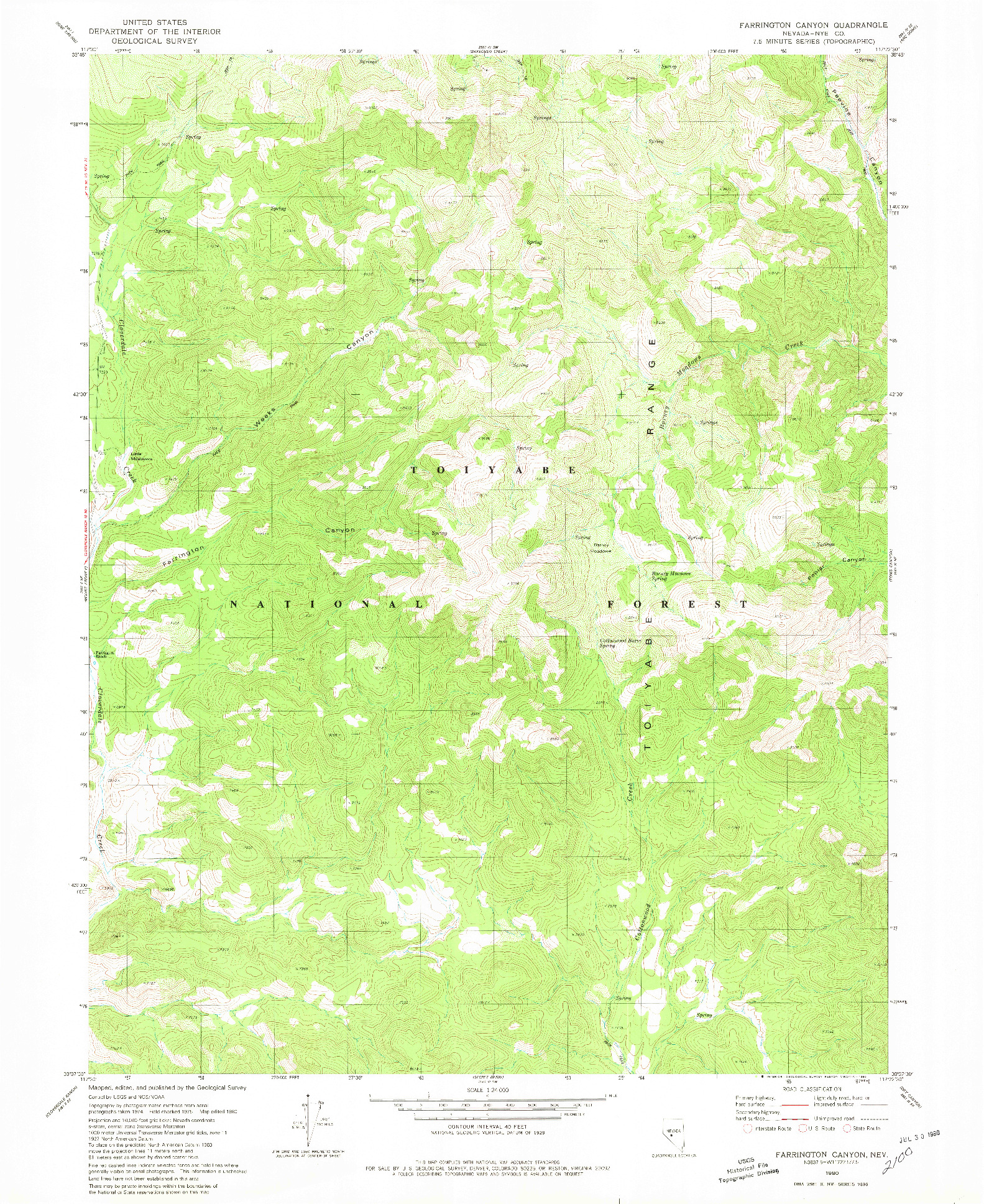 USGS 1:24000-SCALE QUADRANGLE FOR FARRINGTON CANYON, NV 1980