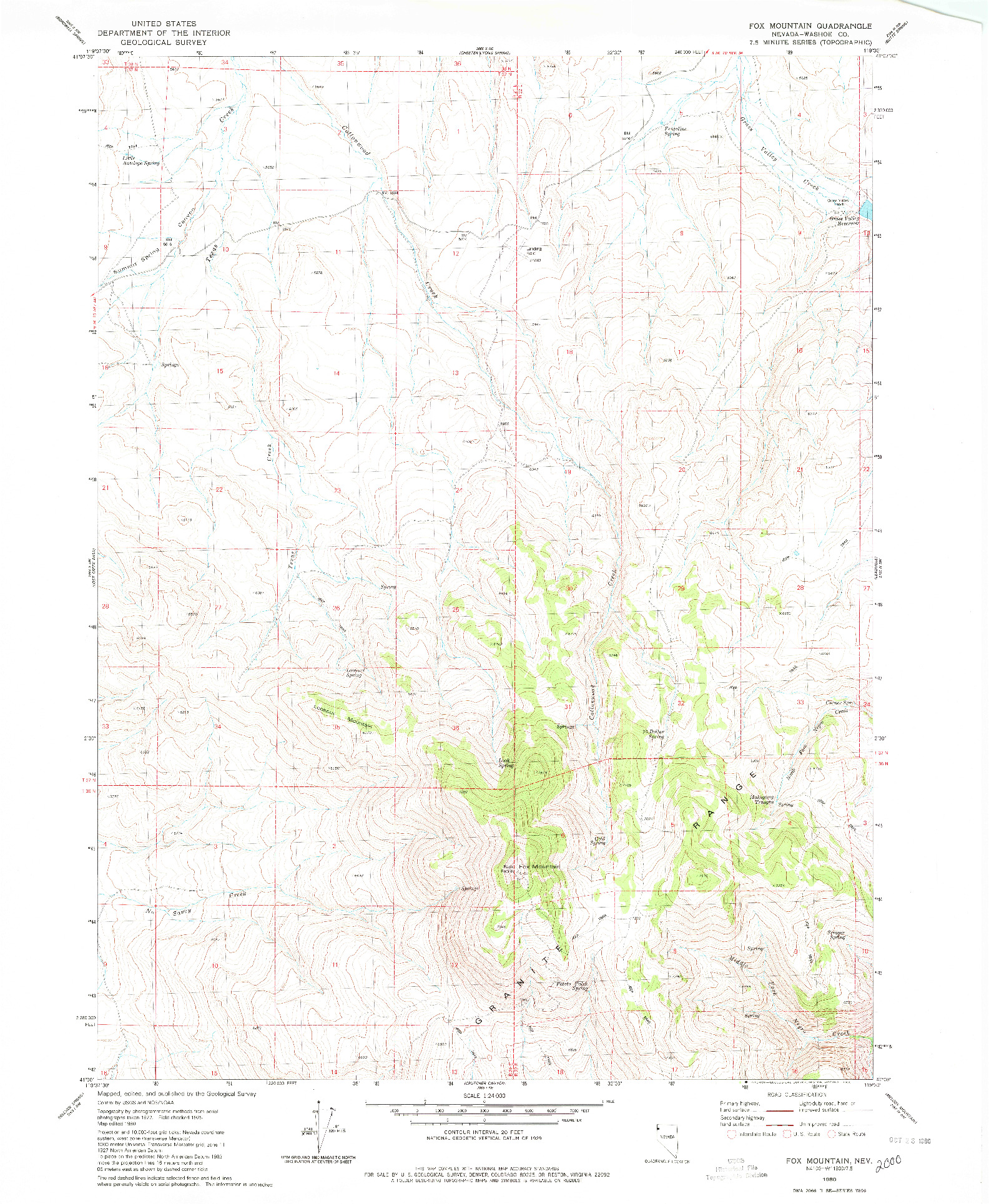 USGS 1:24000-SCALE QUADRANGLE FOR FOX MOUNTAIN, NV 1980