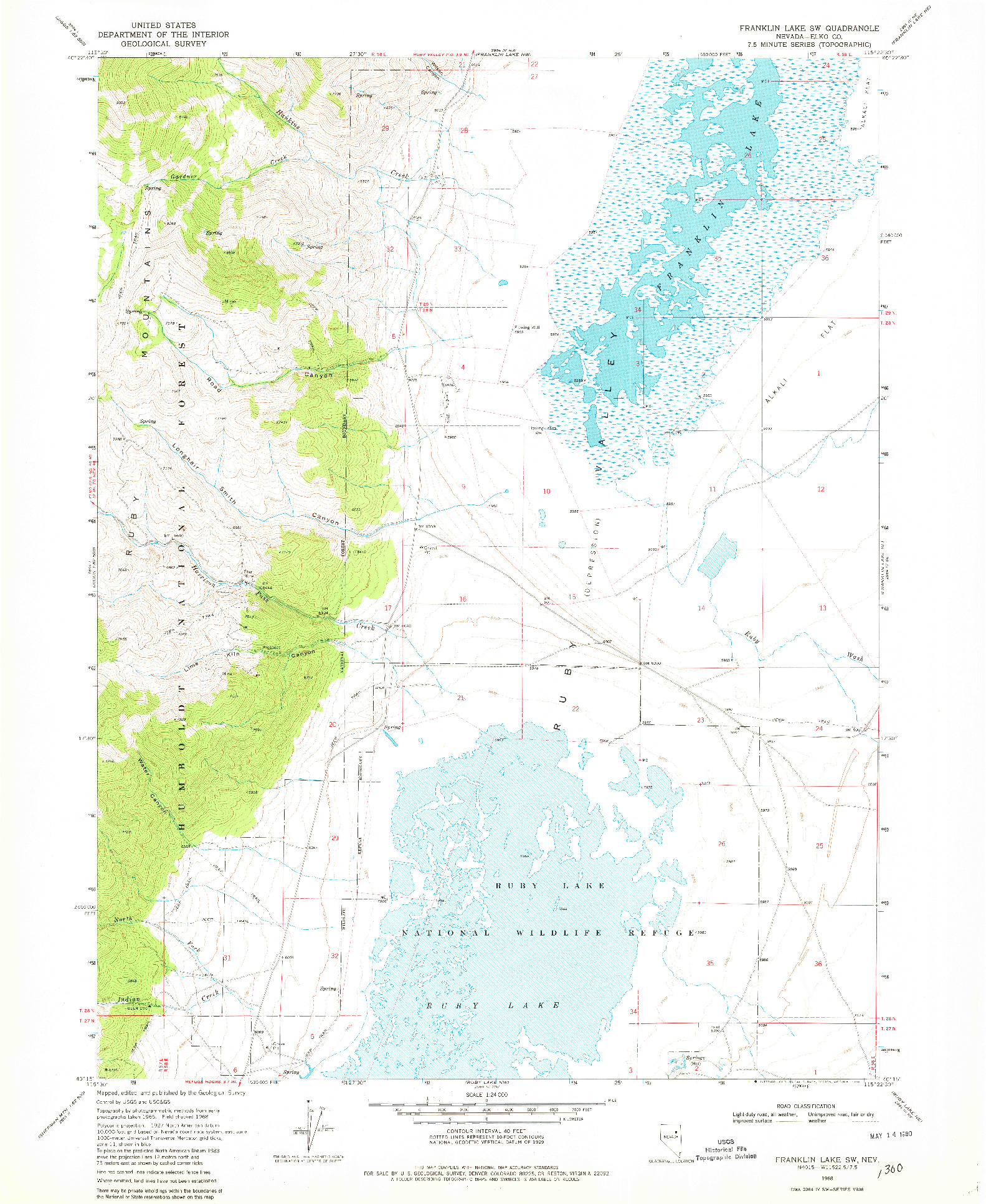 USGS 1:24000-SCALE QUADRANGLE FOR FRANKLIN LAKE SW, NV 1968