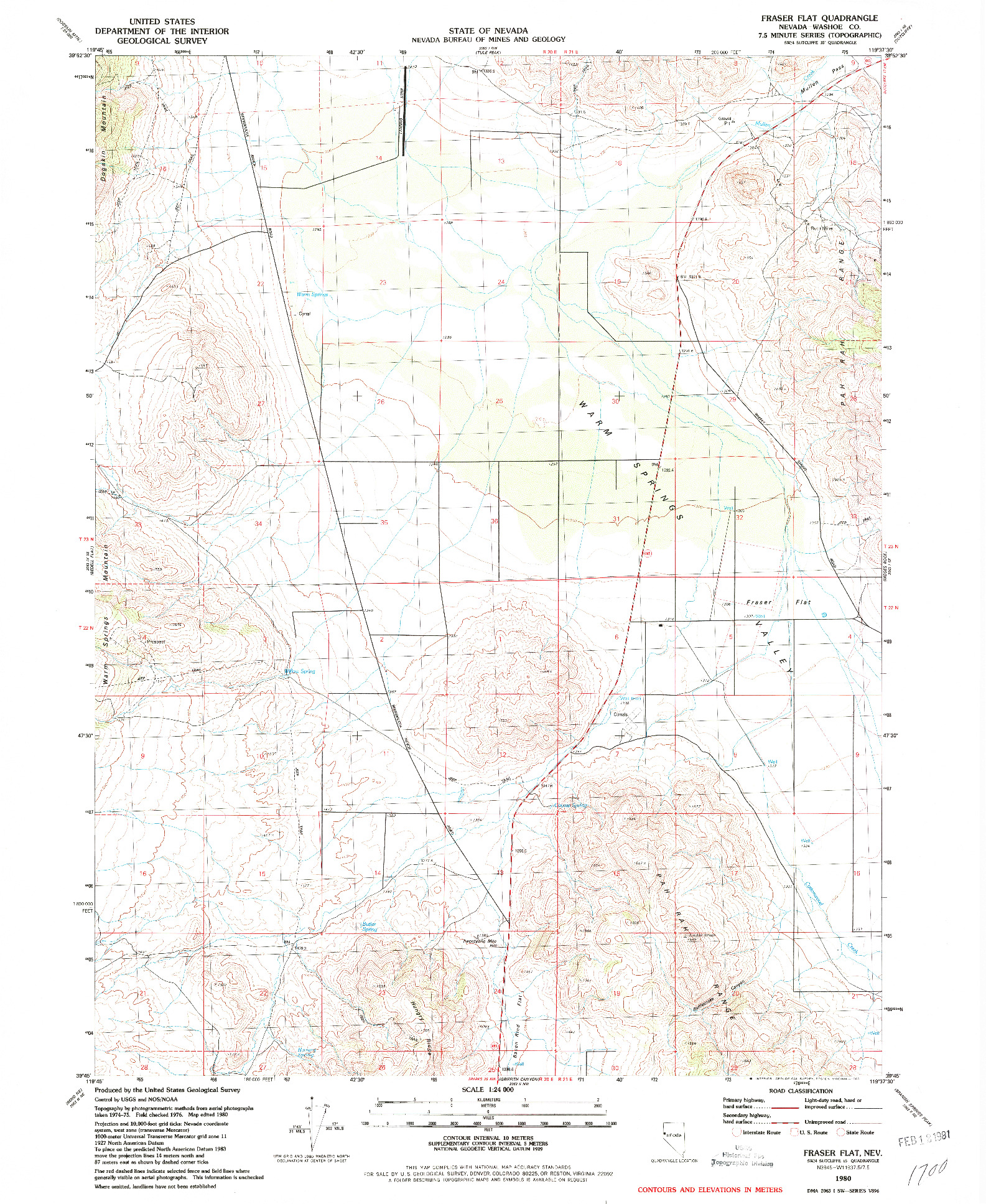 USGS 1:24000-SCALE QUADRANGLE FOR FRASER FLAT, NV 1980