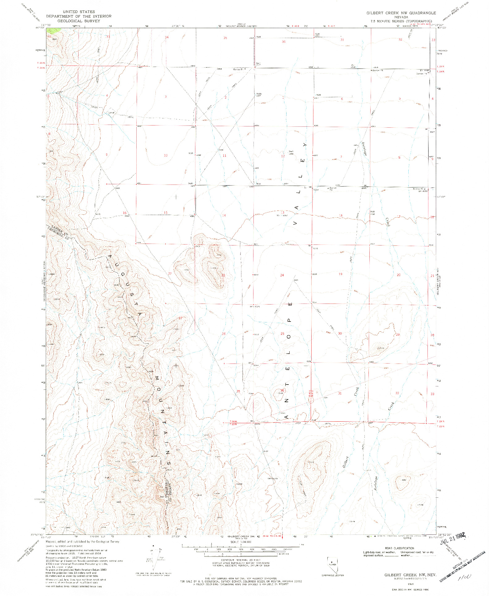 USGS 1:24000-SCALE QUADRANGLE FOR GILBERT CREEK NW, NV 1969