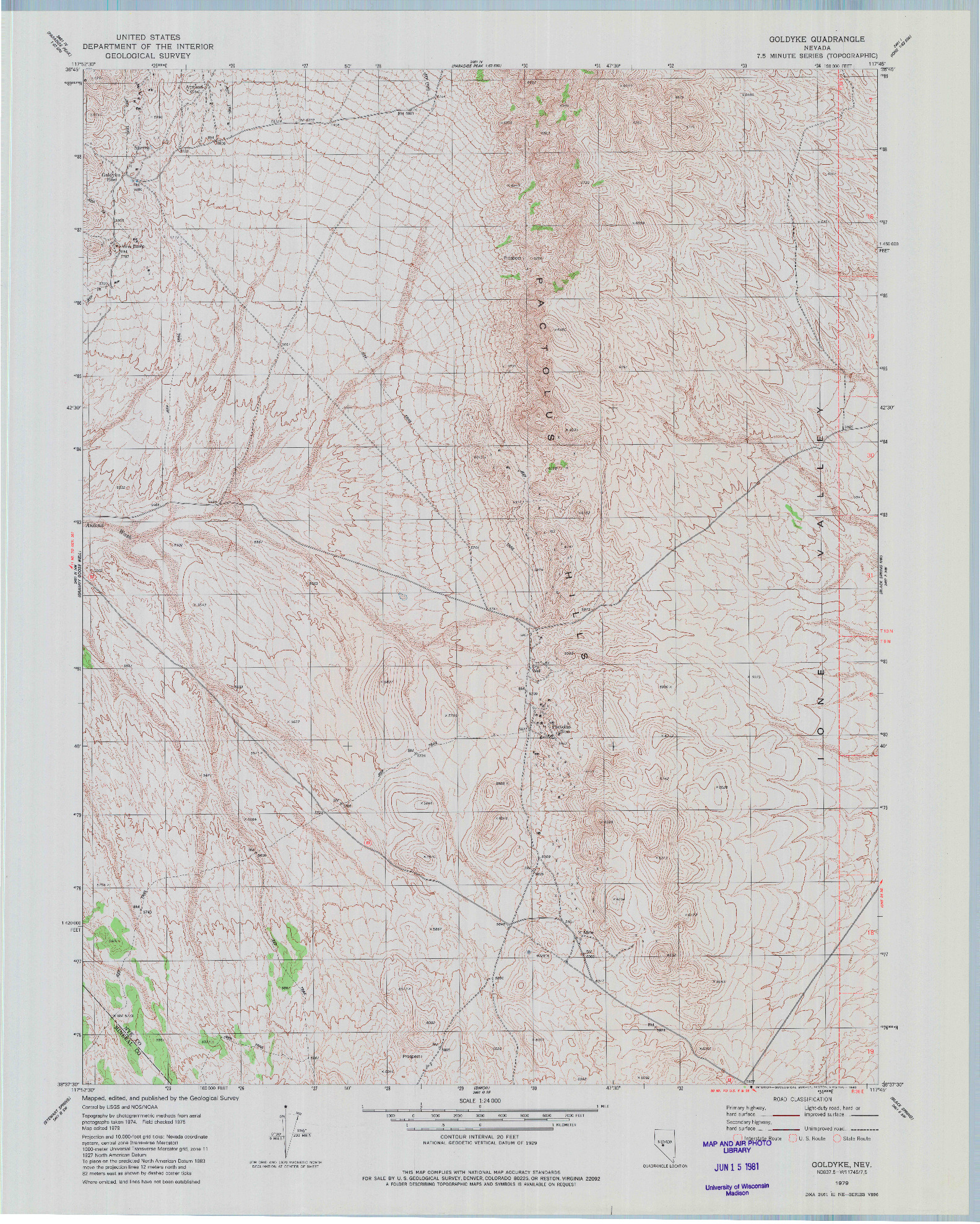 USGS 1:24000-SCALE QUADRANGLE FOR GOLDYKE, NV 1979