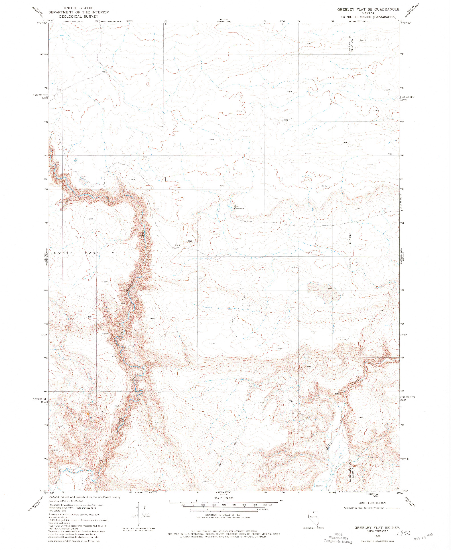 USGS 1:24000-SCALE QUADRANGLE FOR GREELEY FLAT SE, NV 1980