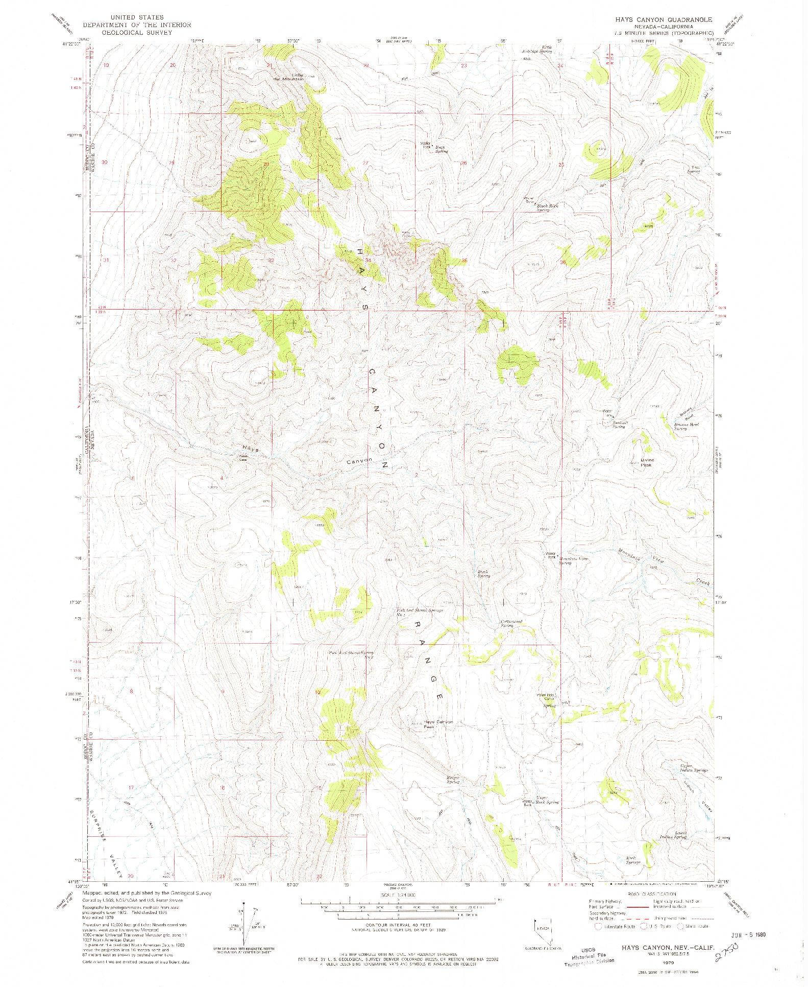 USGS 1:24000-SCALE QUADRANGLE FOR HAYS CANYON, NV 1979