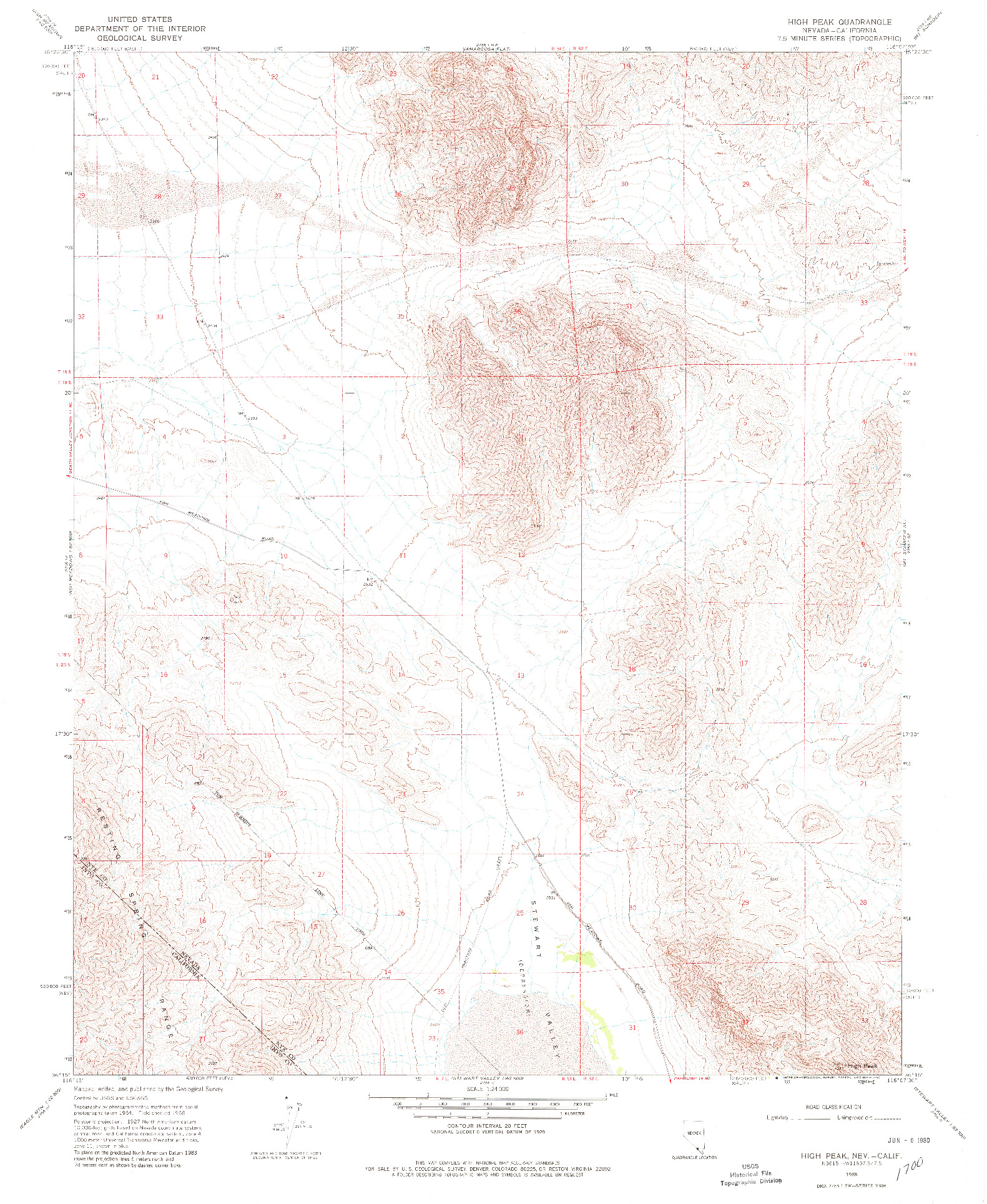 USGS 1:24000-SCALE QUADRANGLE FOR HIGH PEAK, NV 1968