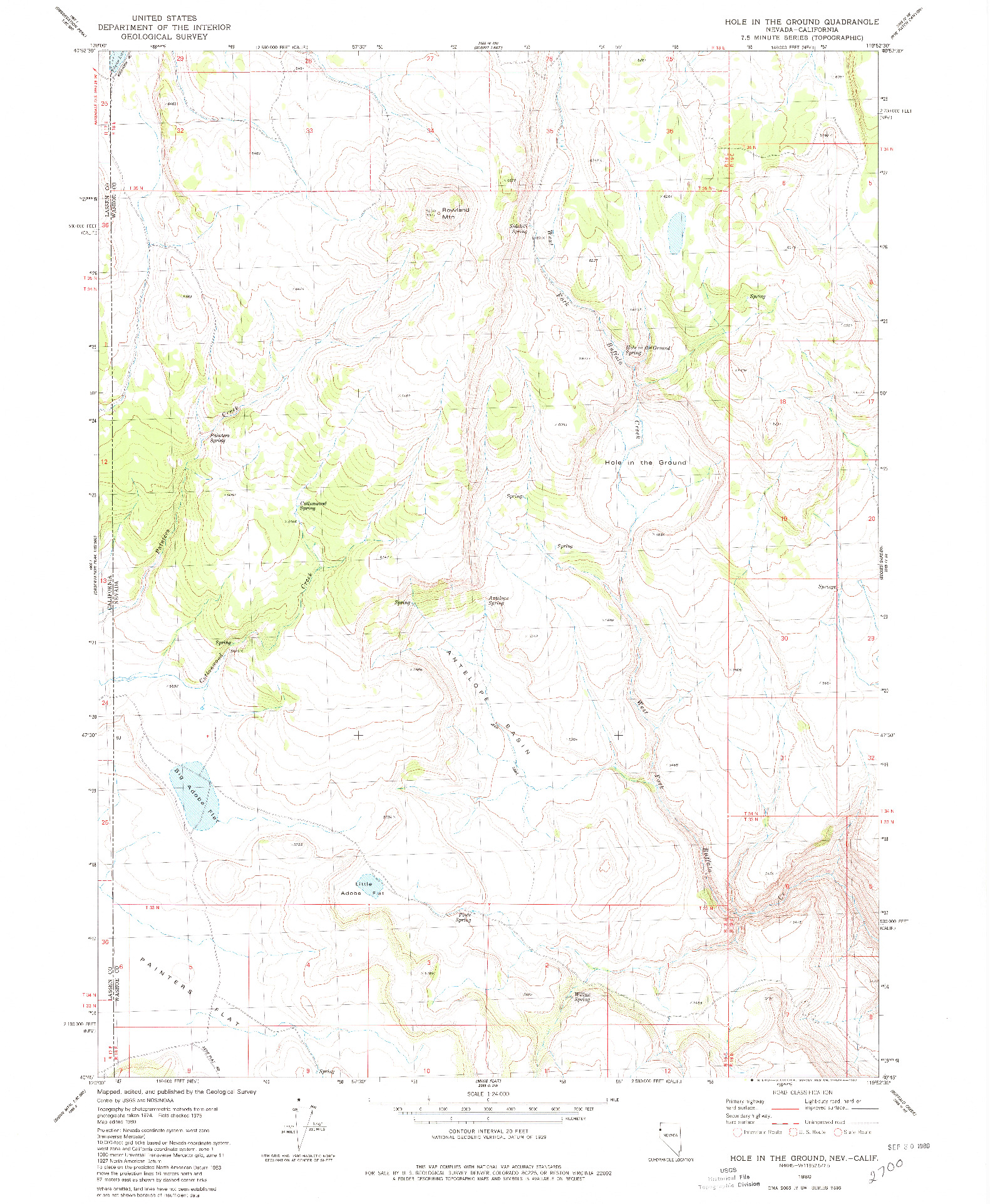 USGS 1:24000-SCALE QUADRANGLE FOR HOLE IN THE GROUND, NV 1980