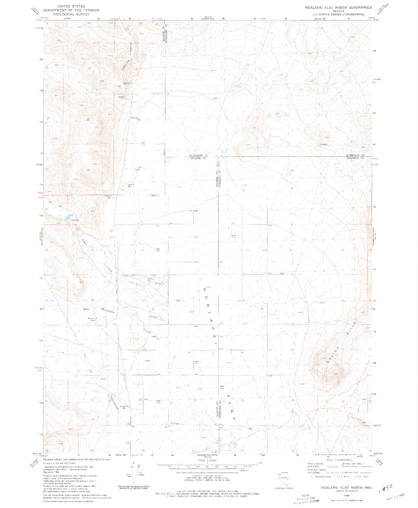 USGS 1:24000-SCALE QUADRANGLE FOR HUALAPAI FLAT NORTH, NV 1980