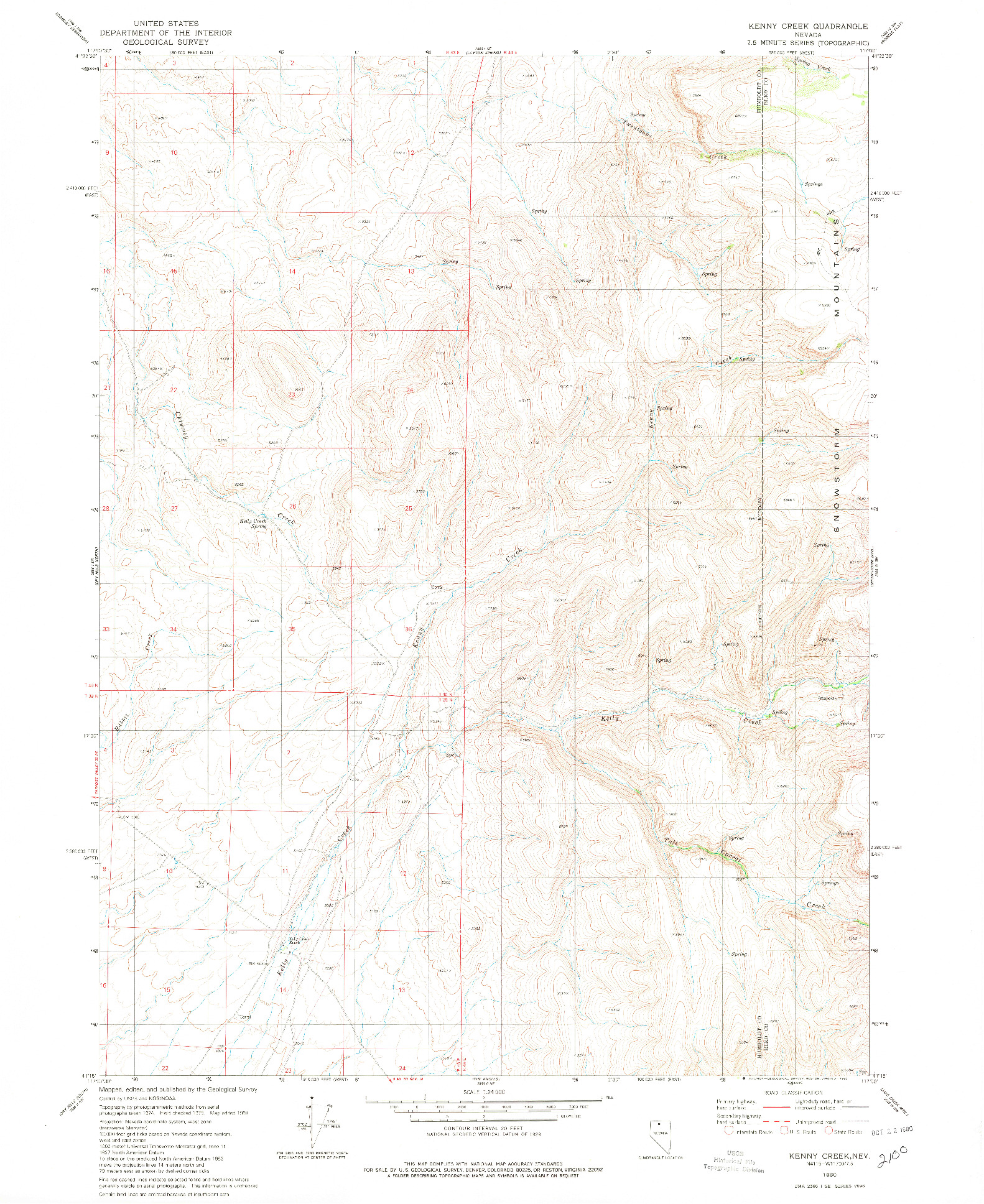 USGS 1:24000-SCALE QUADRANGLE FOR KENNY CREEK, NV 1980