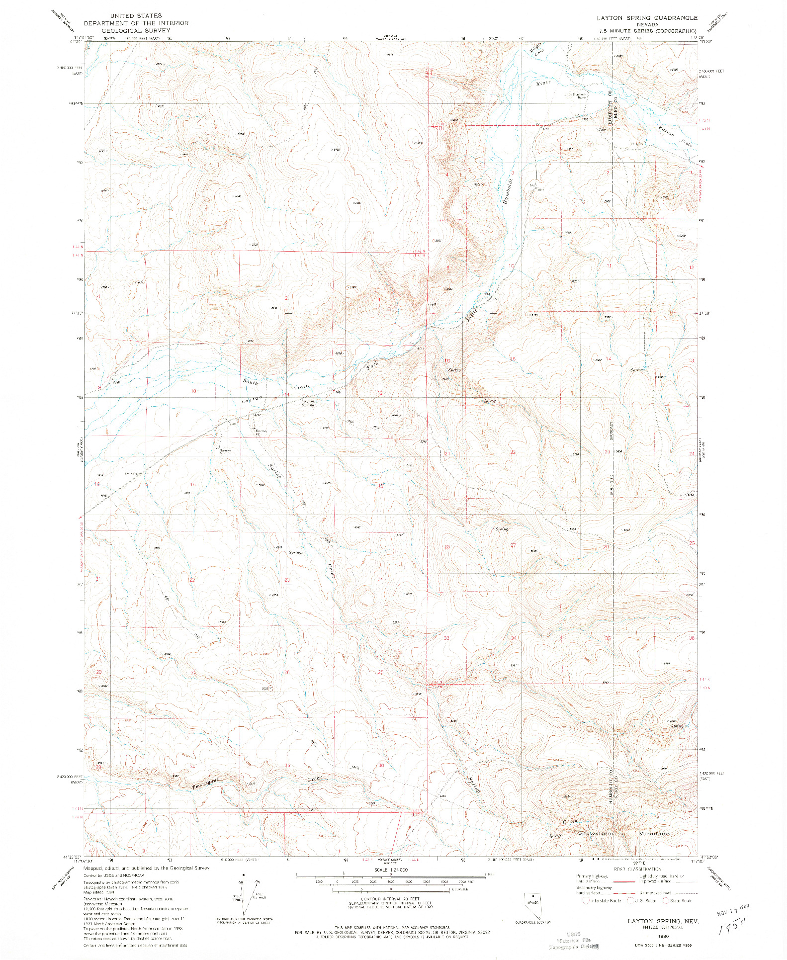 USGS 1:24000-SCALE QUADRANGLE FOR LAYTON SPRING, NV 1980