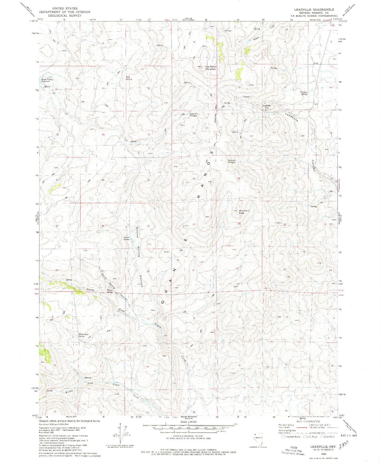 USGS 1:24000-SCALE QUADRANGLE FOR LEADVILLE, NV 1980