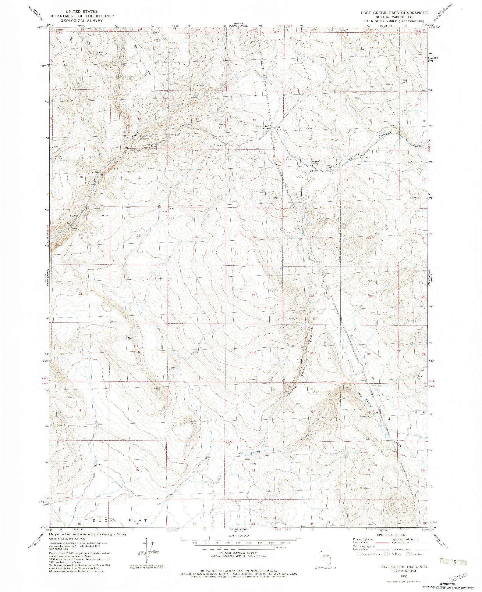 USGS 1:24000-SCALE QUADRANGLE FOR LOST CREEK PASS, NV 1980