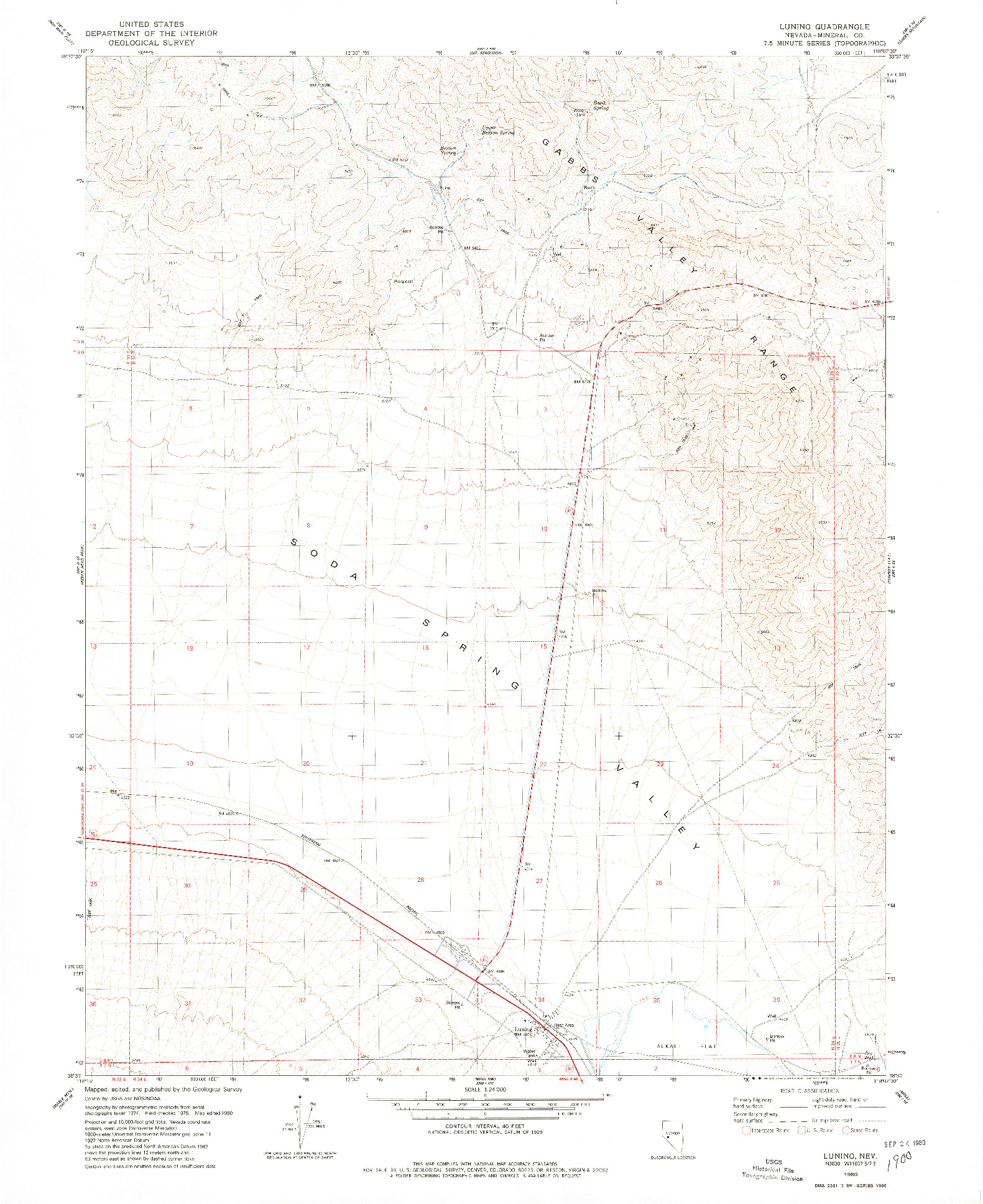 USGS 1:24000-SCALE QUADRANGLE FOR LUNING, NV 1980