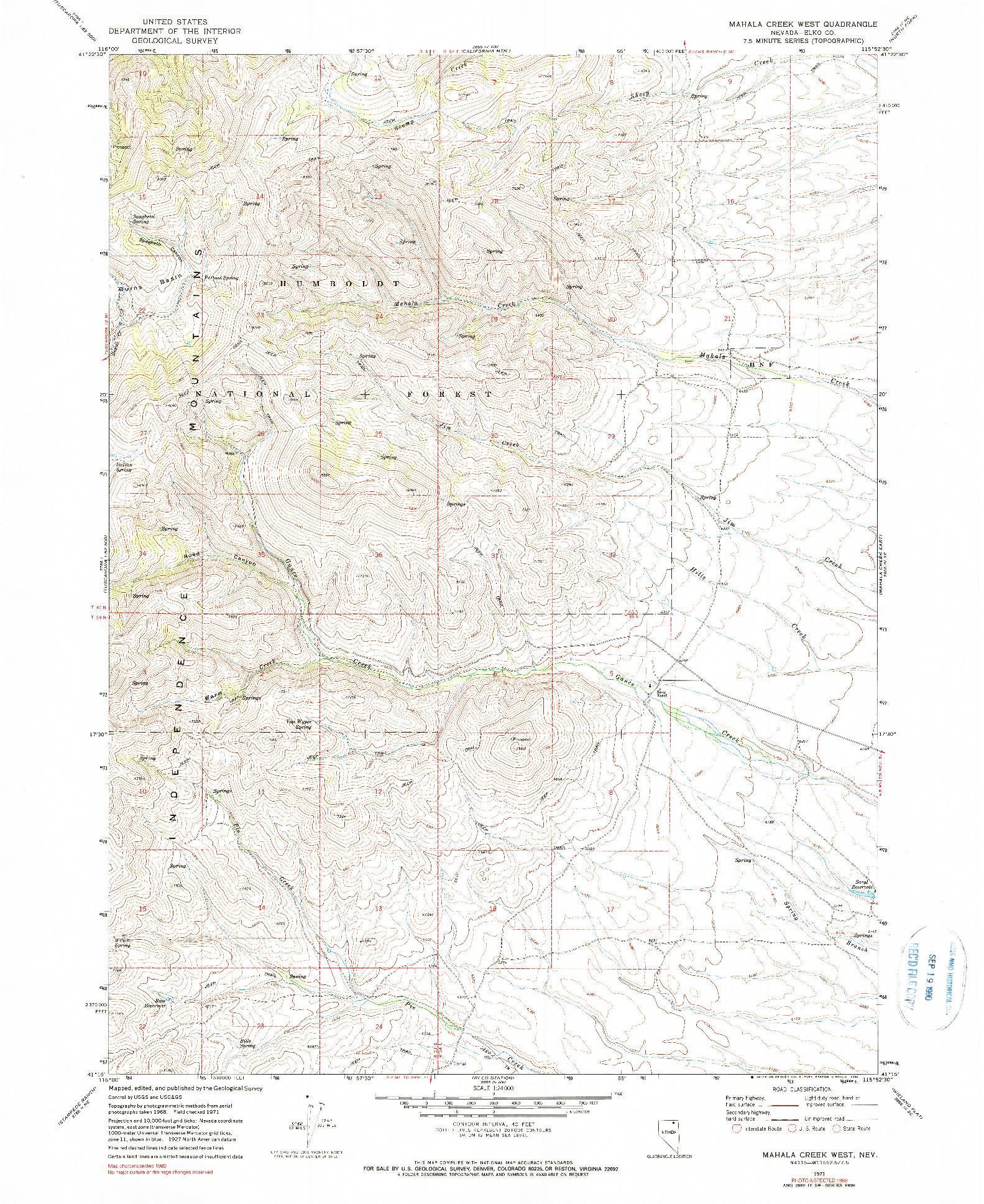 USGS 1:24000-SCALE QUADRANGLE FOR MAHALA CREEK WEST, NV 1971