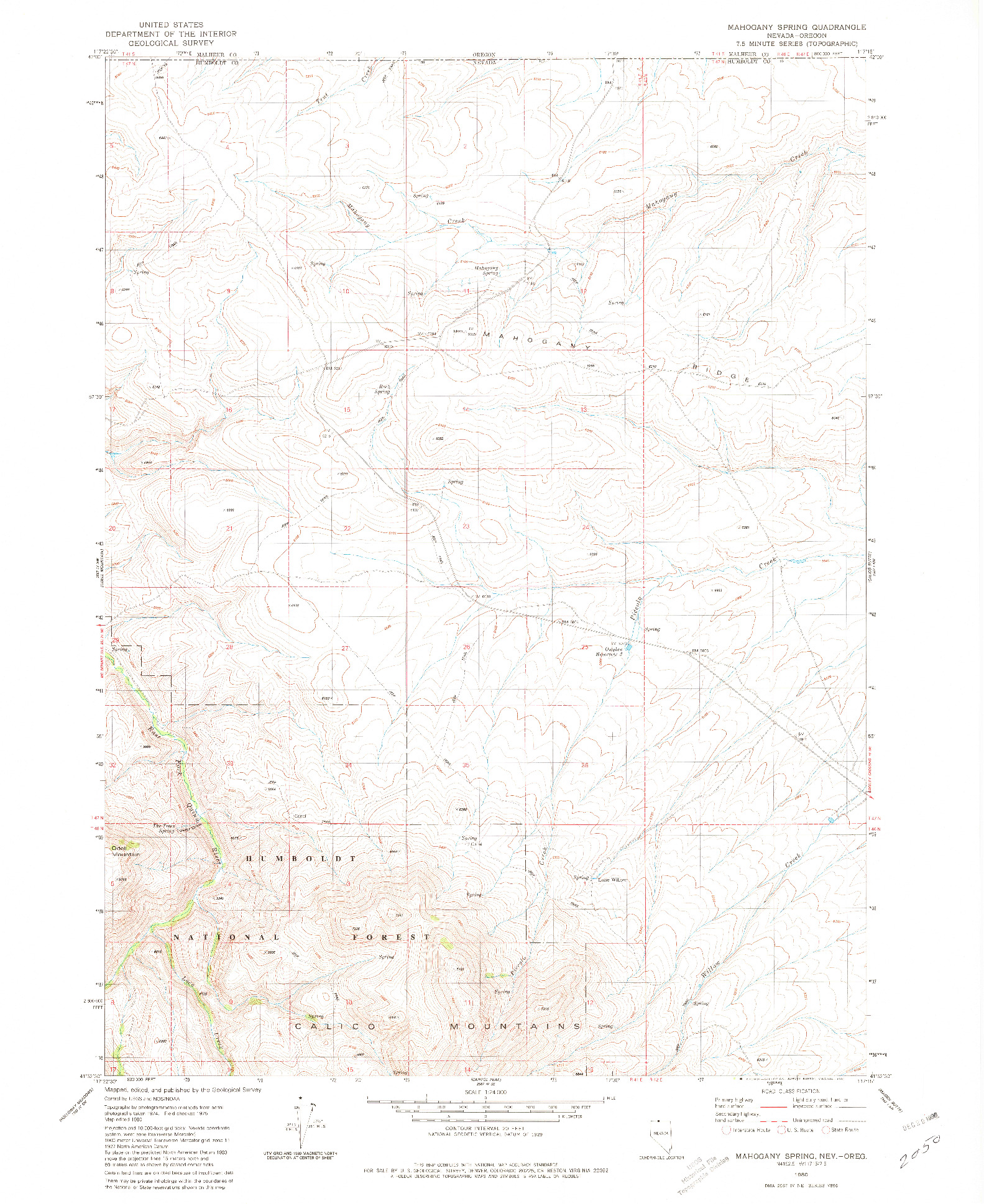 USGS 1:24000-SCALE QUADRANGLE FOR MAHOGANY SPRING, NV 1980