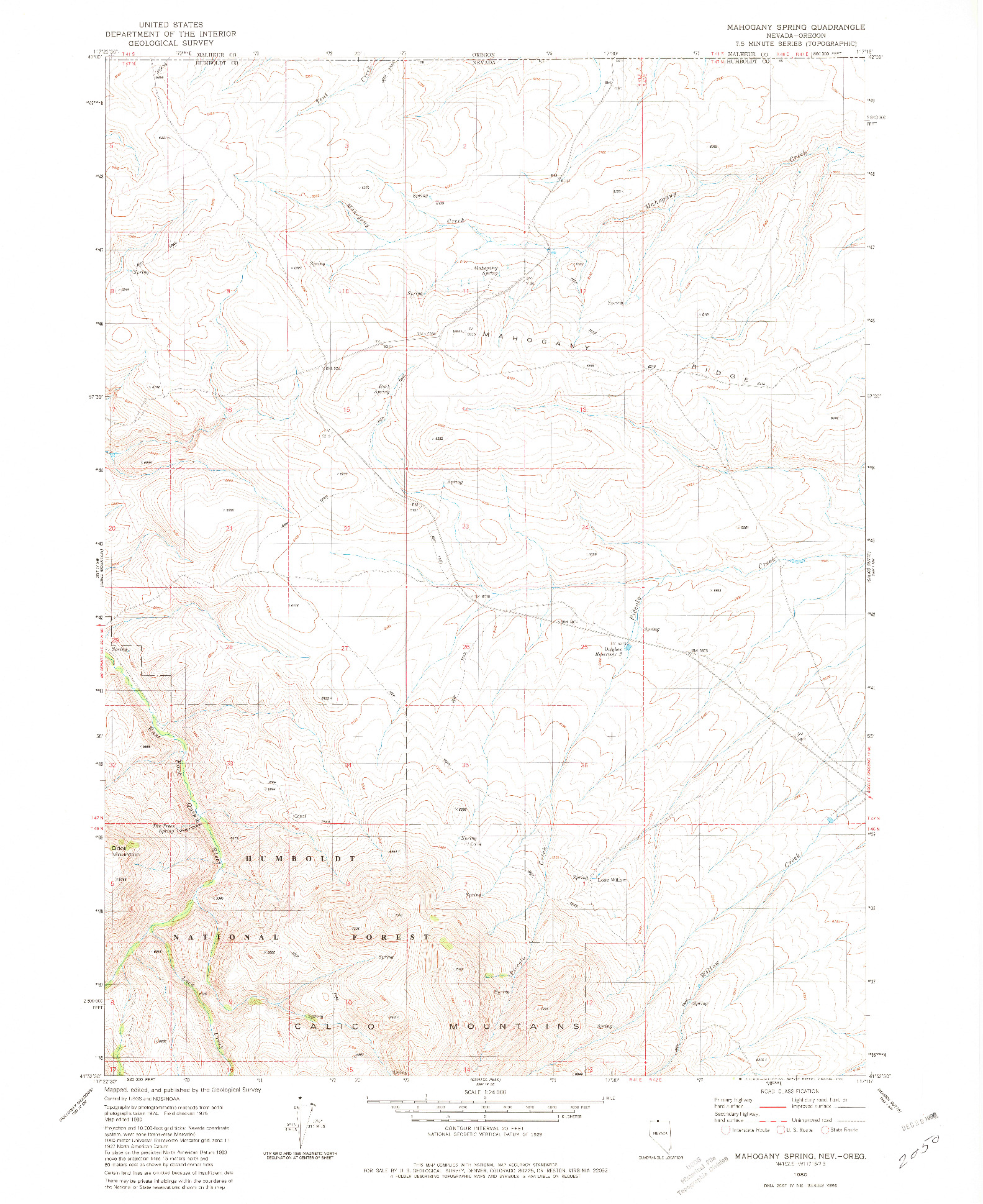 USGS 1:24000-SCALE QUADRANGLE FOR MAHOGANY SPRING, NV 1980