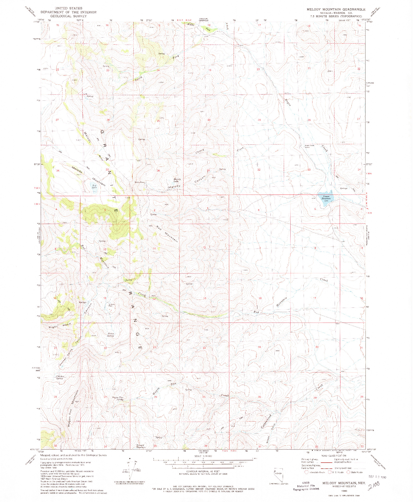 USGS 1:24000-SCALE QUADRANGLE FOR MELODY MOUNTAIN, NV 1980