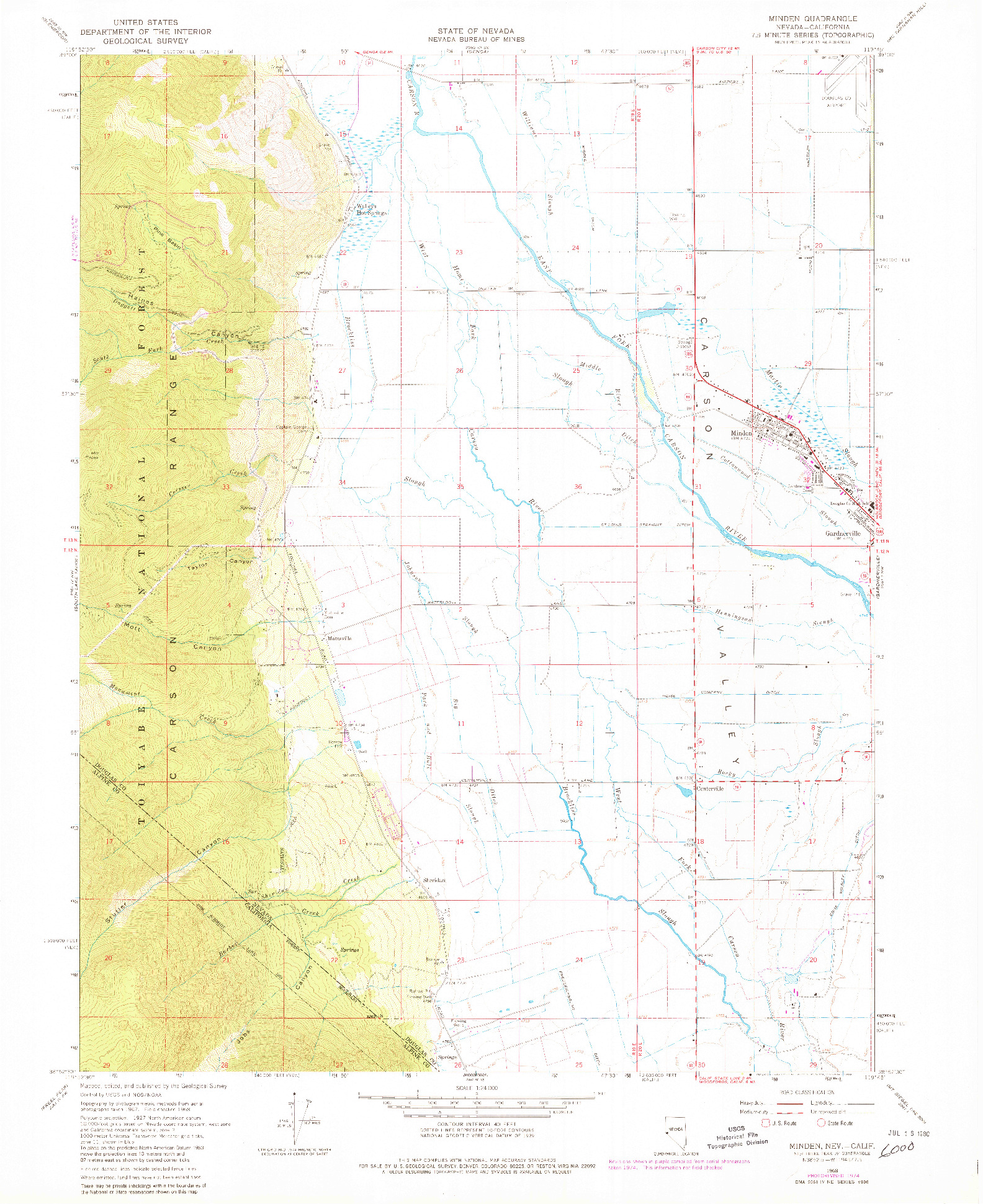 USGS 1:24000-SCALE QUADRANGLE FOR MINDEN, NV 1968