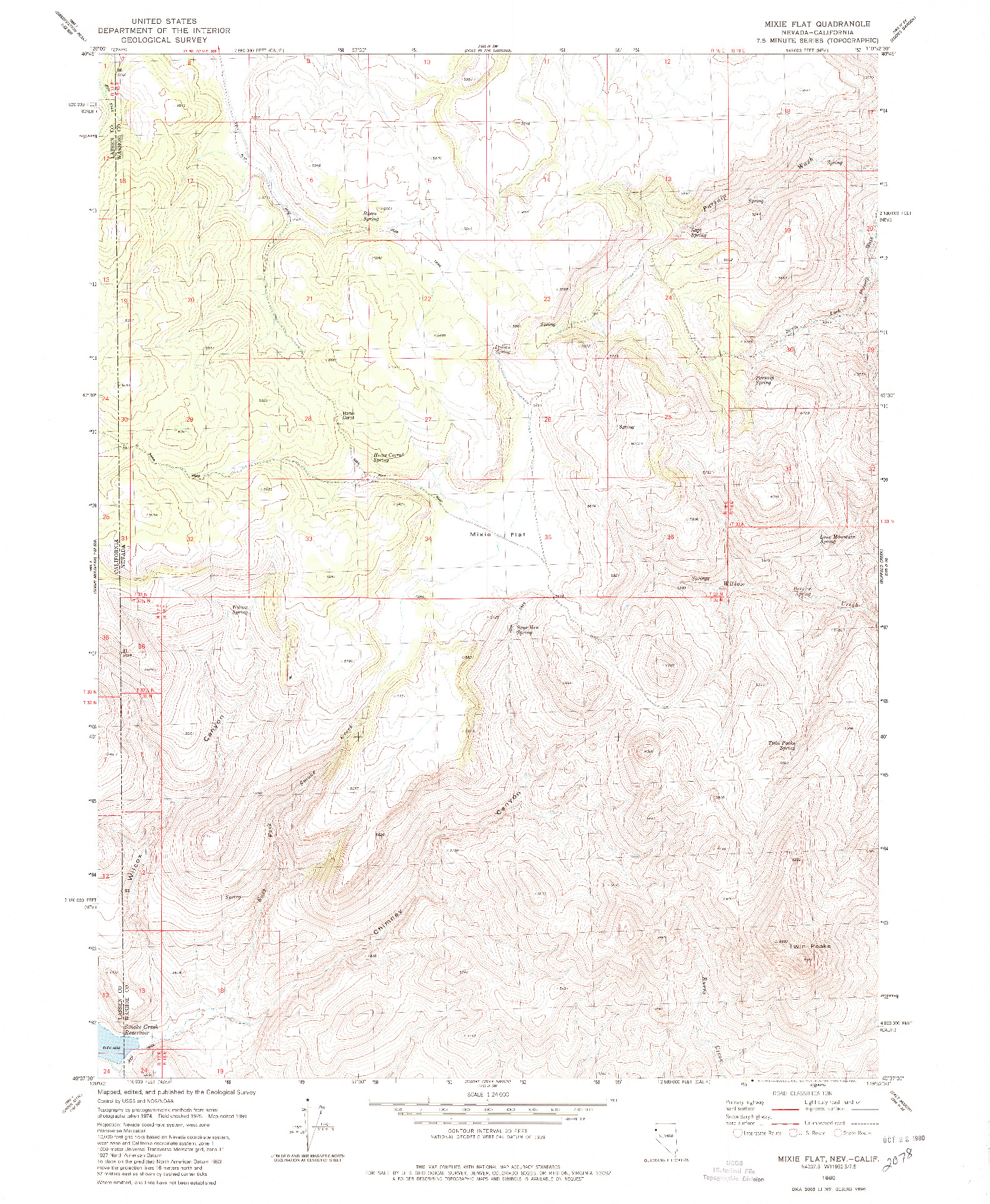 USGS 1:24000-SCALE QUADRANGLE FOR MIXIE FLAT, NV 1980