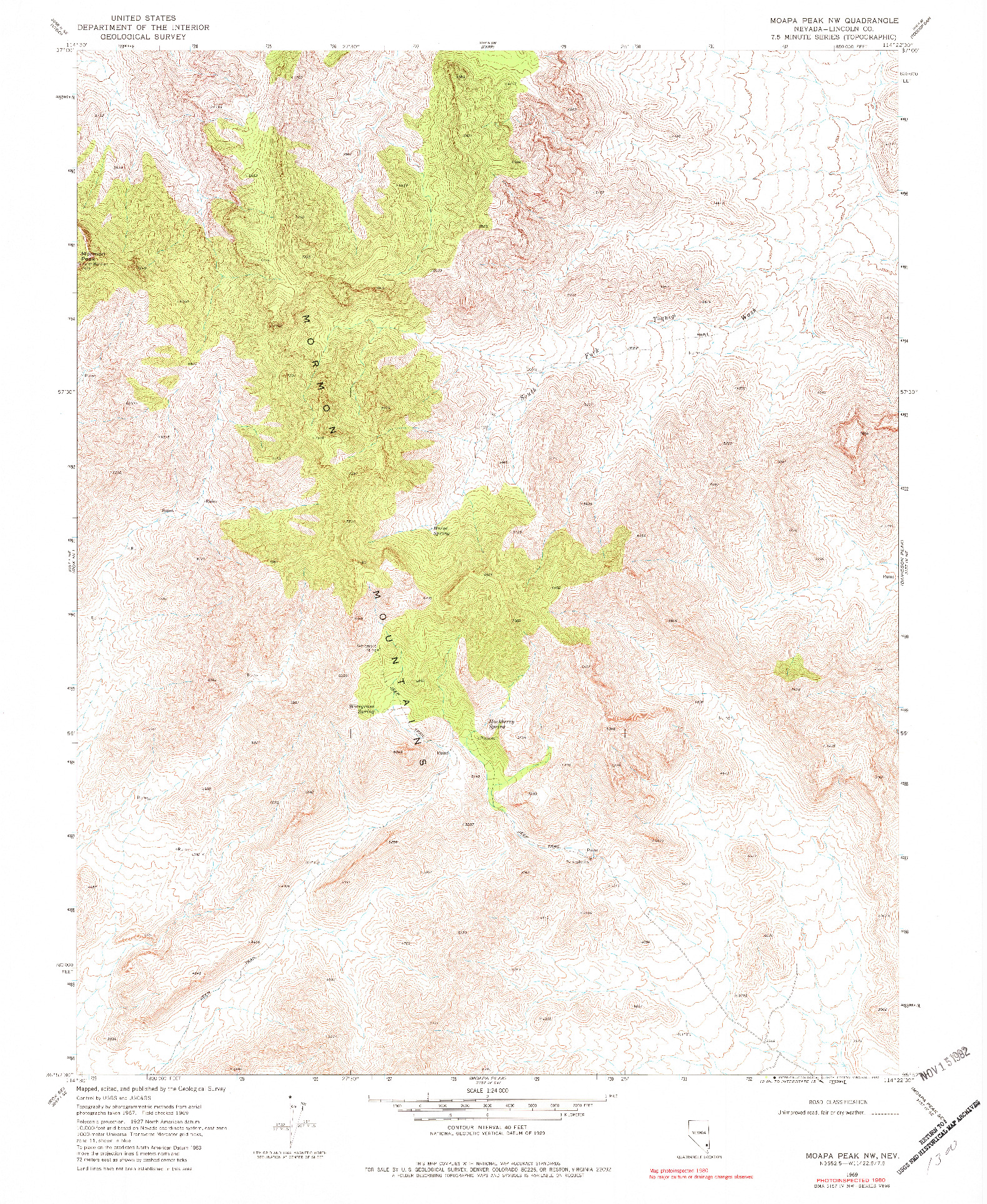 USGS 1:24000-SCALE QUADRANGLE FOR MOAPA PEAK NW, NV 1969