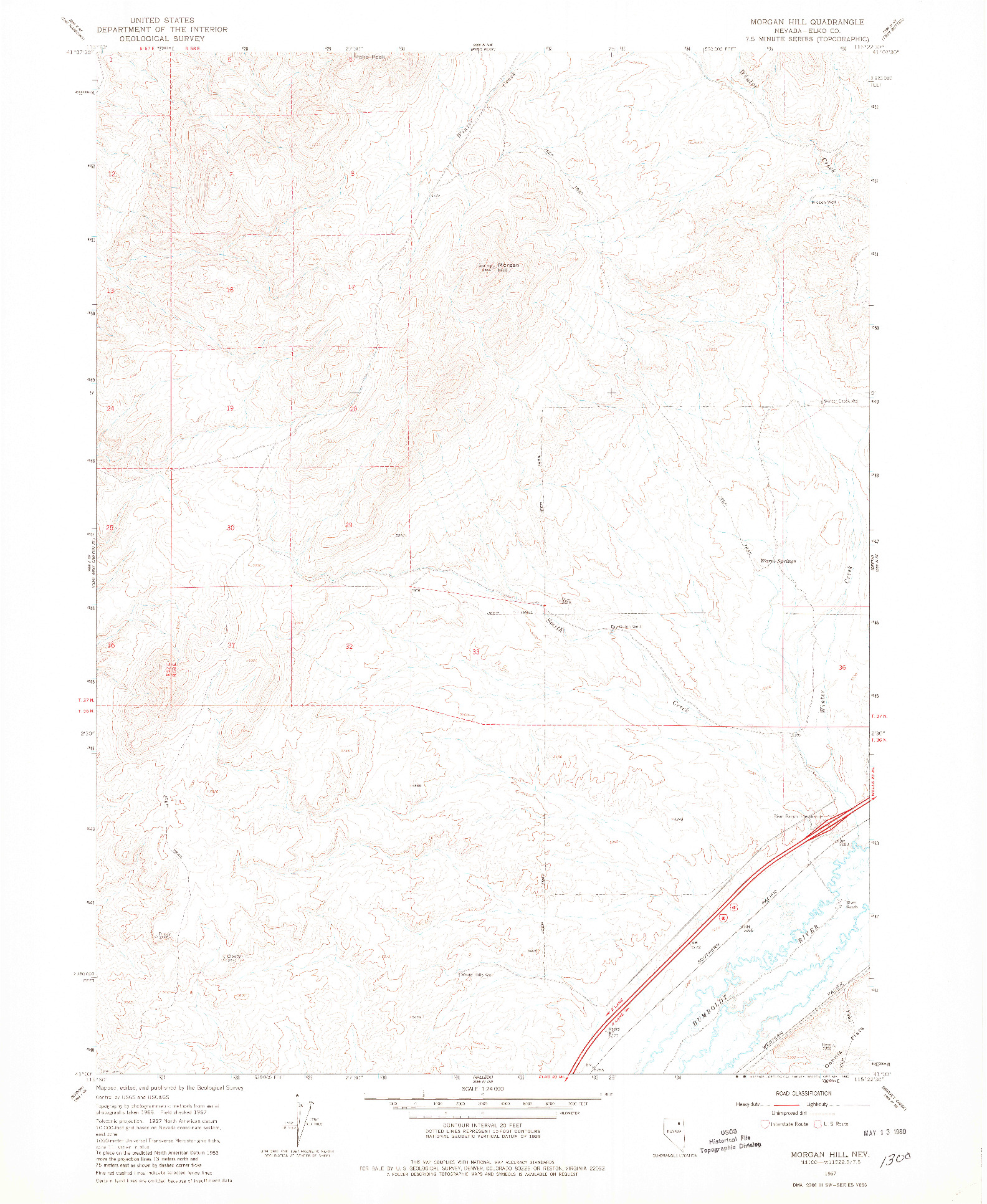 USGS 1:24000-SCALE QUADRANGLE FOR MORGAN HILL, NV 1967