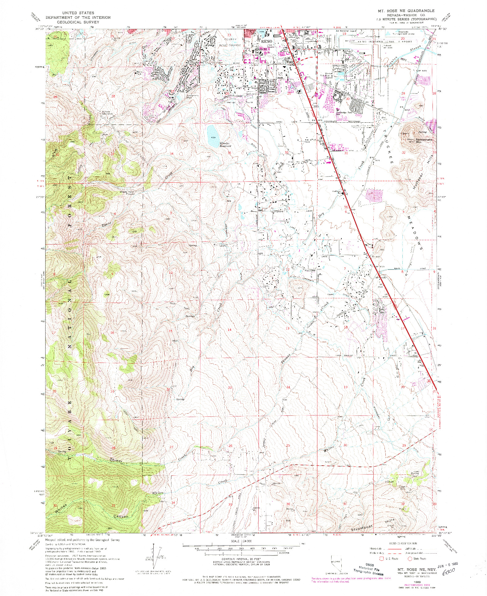 USGS 1:24000-SCALE QUADRANGLE FOR MT. ROSE NE, NV 1969