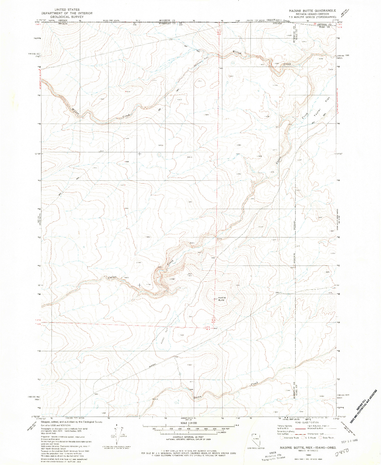 USGS 1:24000-SCALE QUADRANGLE FOR NADINE BUTTE, NV 1980