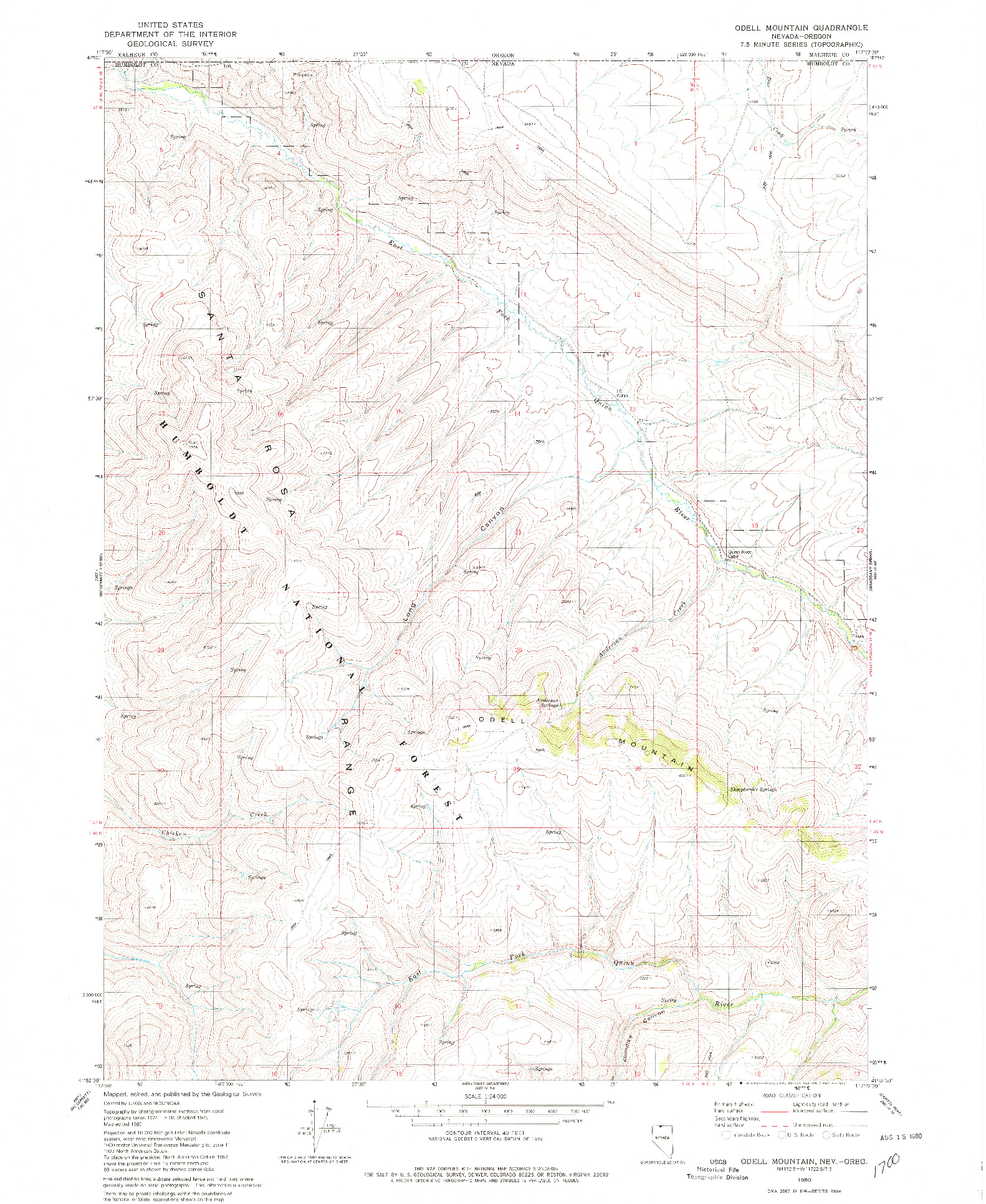 USGS 1:24000-SCALE QUADRANGLE FOR ODELL MOUNTAIN, NV 1980