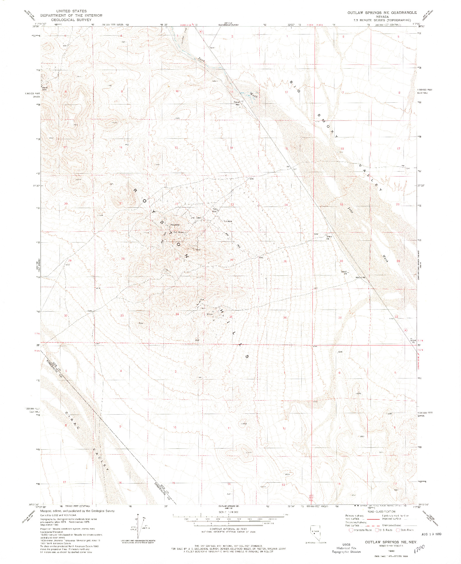 USGS 1:24000-SCALE QUADRANGLE FOR OUTLAW SPRINGS NE, NV 1980