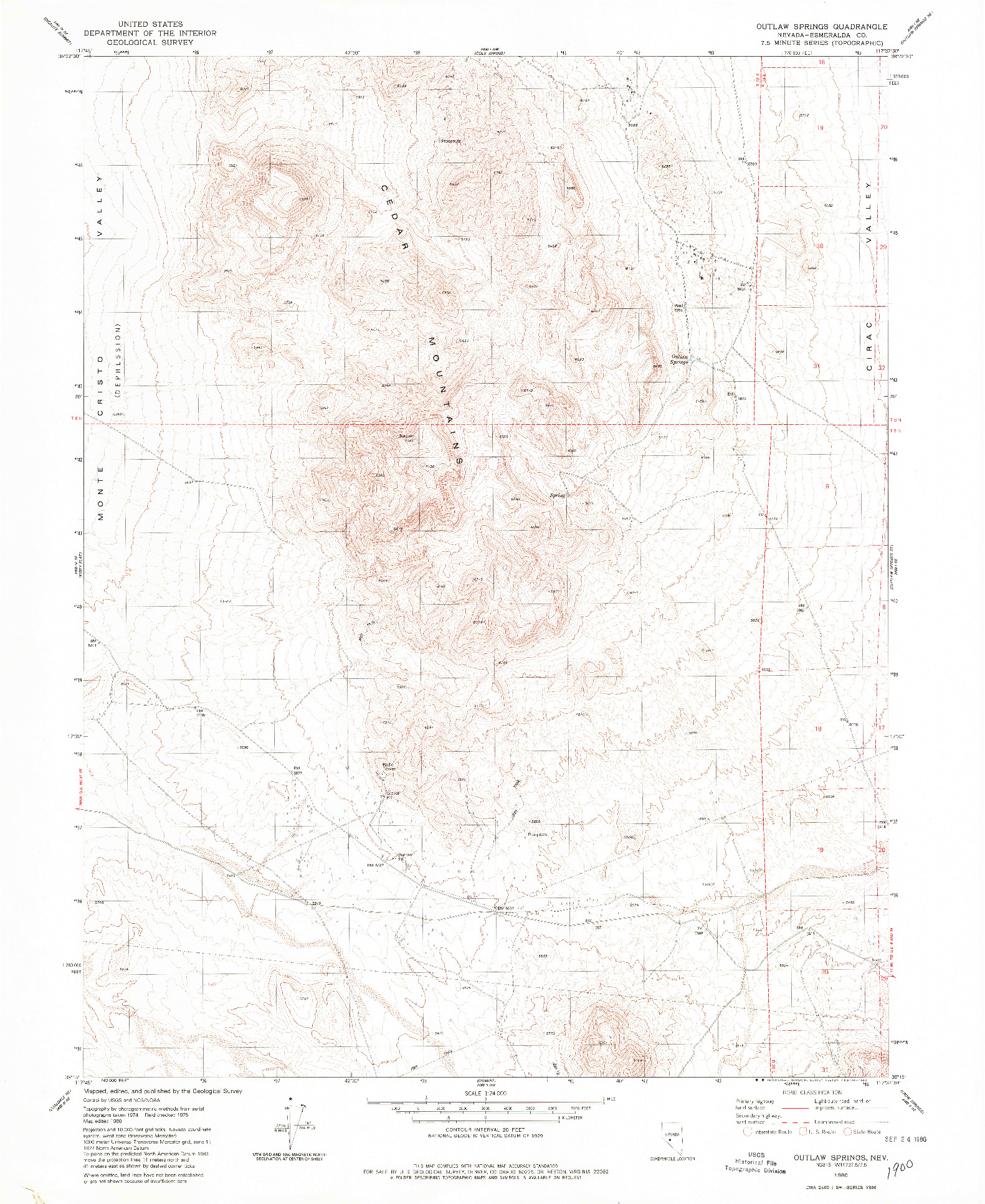 USGS 1:24000-SCALE QUADRANGLE FOR OUTLAW SPRINGS, NV 1980
