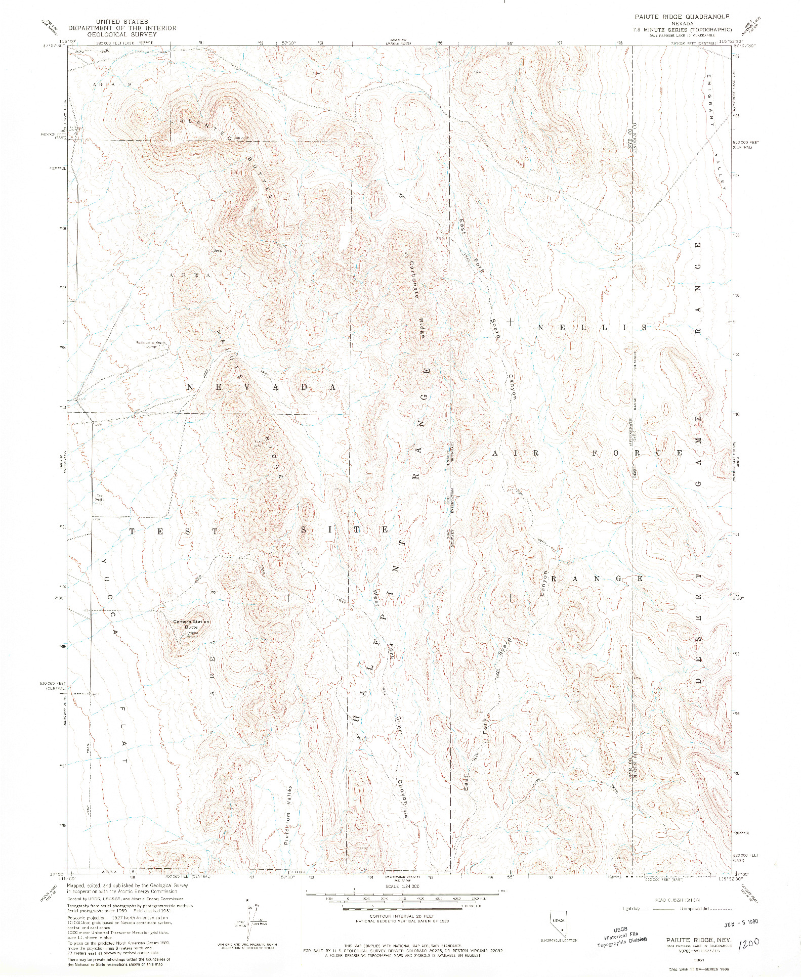 USGS 1:24000-SCALE QUADRANGLE FOR PAIUTE RIDGE, NV 1961